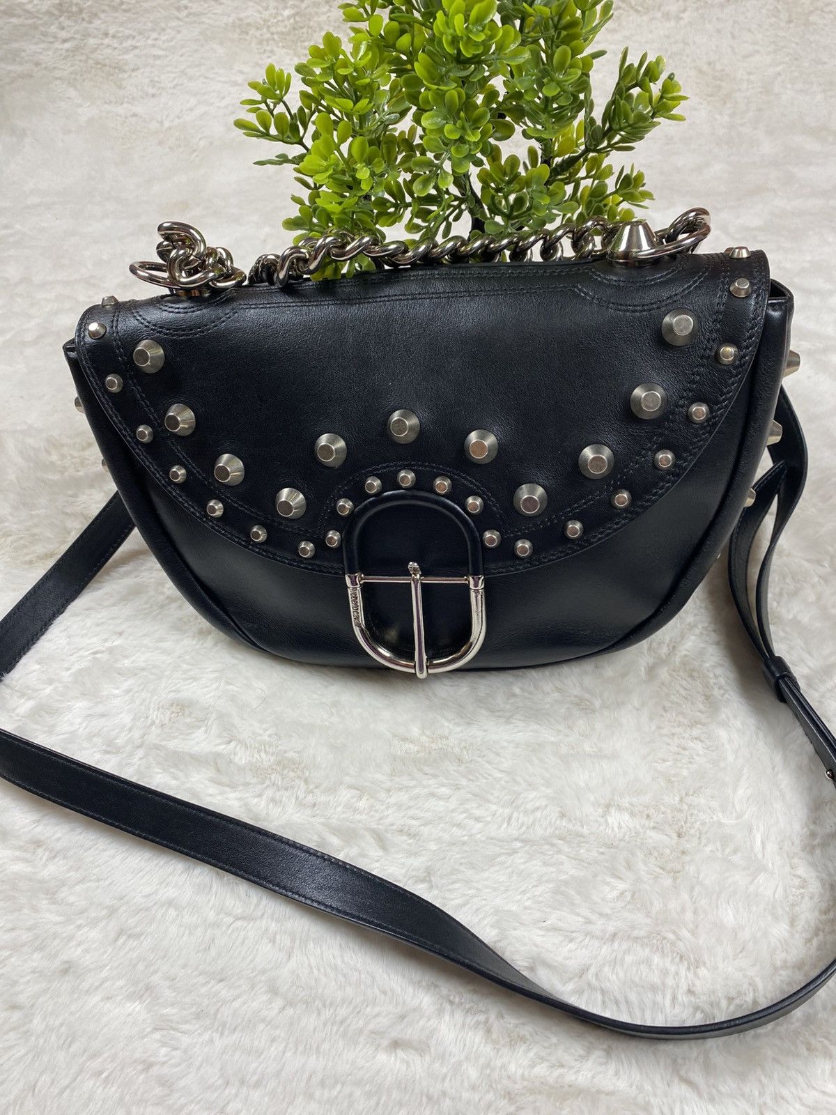 Roberto Cavalli Vintage Roberto Cavalli Black Leather Studded Shoulder Size ONE SIZE - 2 Thumbnail