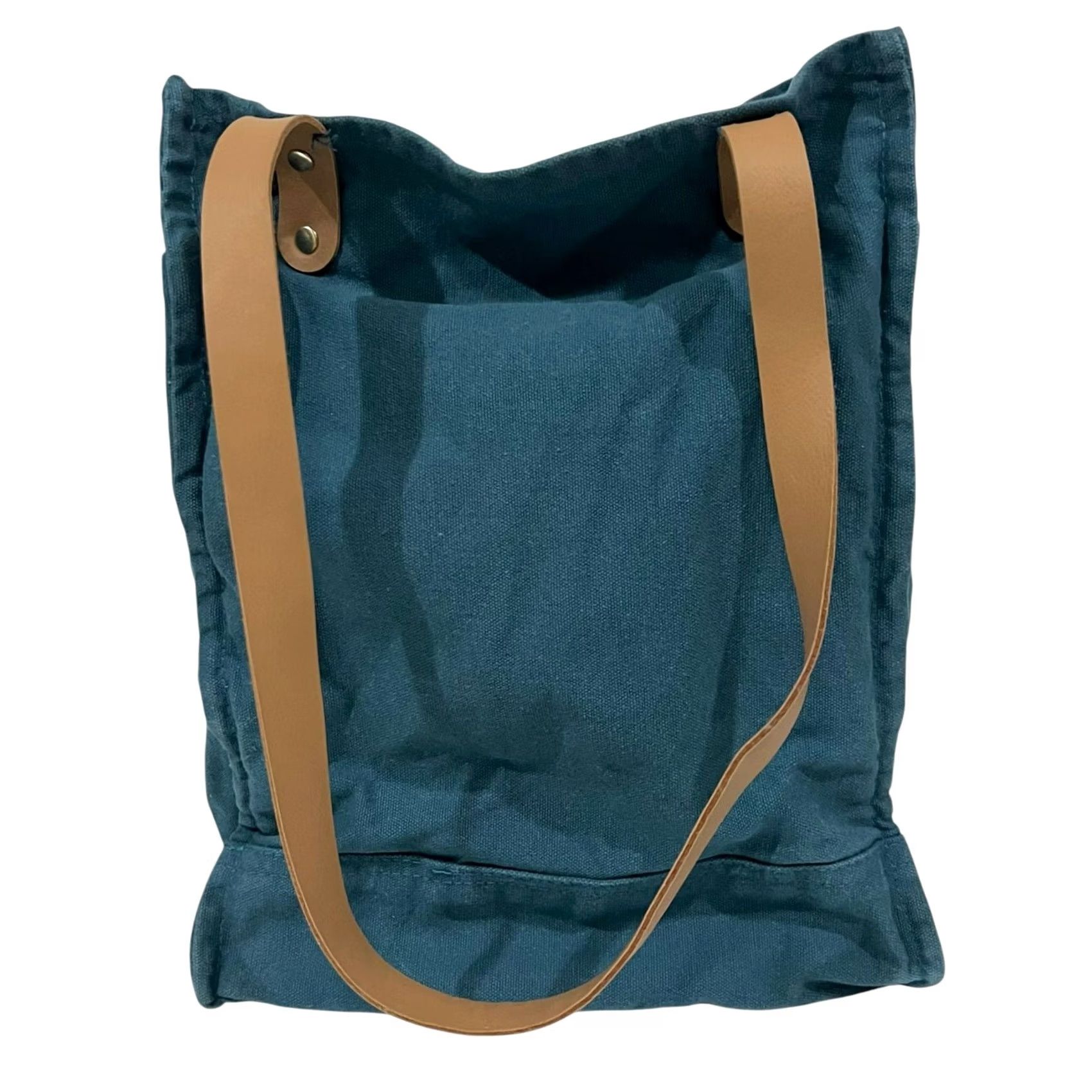 Market FEED Project Canvas Market Tote Shoulder Bag Blue with Leather Straps Unisex Adults Tote Cotton Canvas Leather Straps Size ONE SIZE - 5 Thumbnail