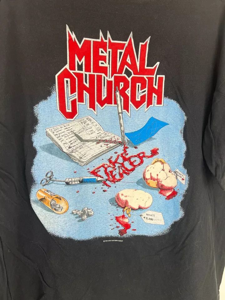 Vintage VINTAGE Metal Church "Fake Healer" T-Shirt 1989 size XXL Size US XXL / EU 58 / 5 - 9 Thumbnail