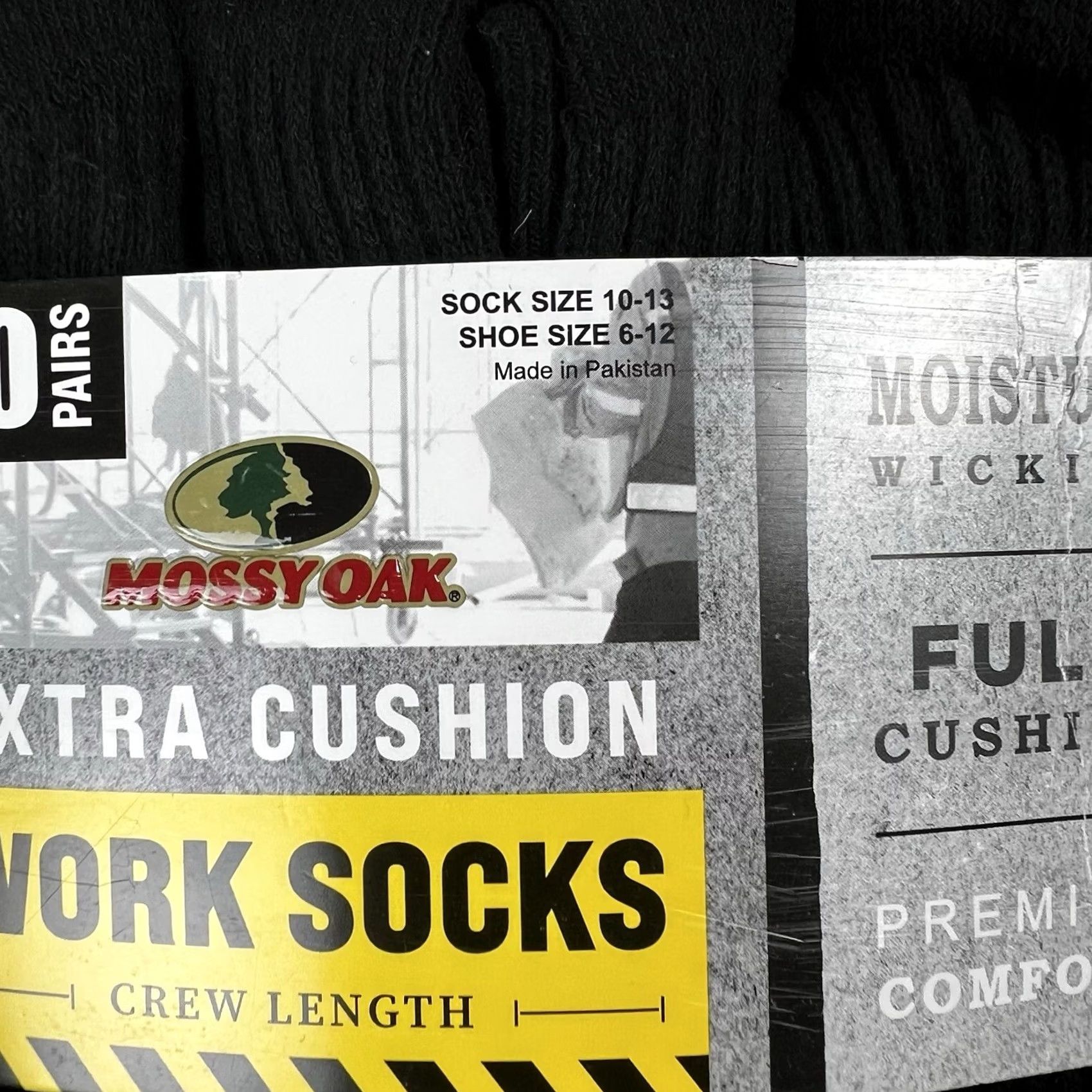 Vintage Mossy Oak Men’s 10 Pair Extra Cushion Premium Crew Work Socks Shoe Size 6-12 Black/Grey Over the Calf Crew Socks Cushioned 10 Pairs Mens Size ONE SIZE - 5 Thumbnail
