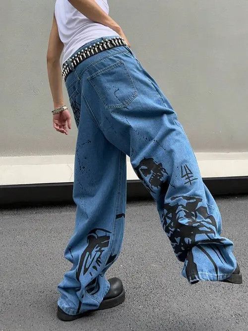 Japanese Brand Pepper x Asaka Graphic Wide Leg Jeans Drip Size US 33 - 6 Thumbnail