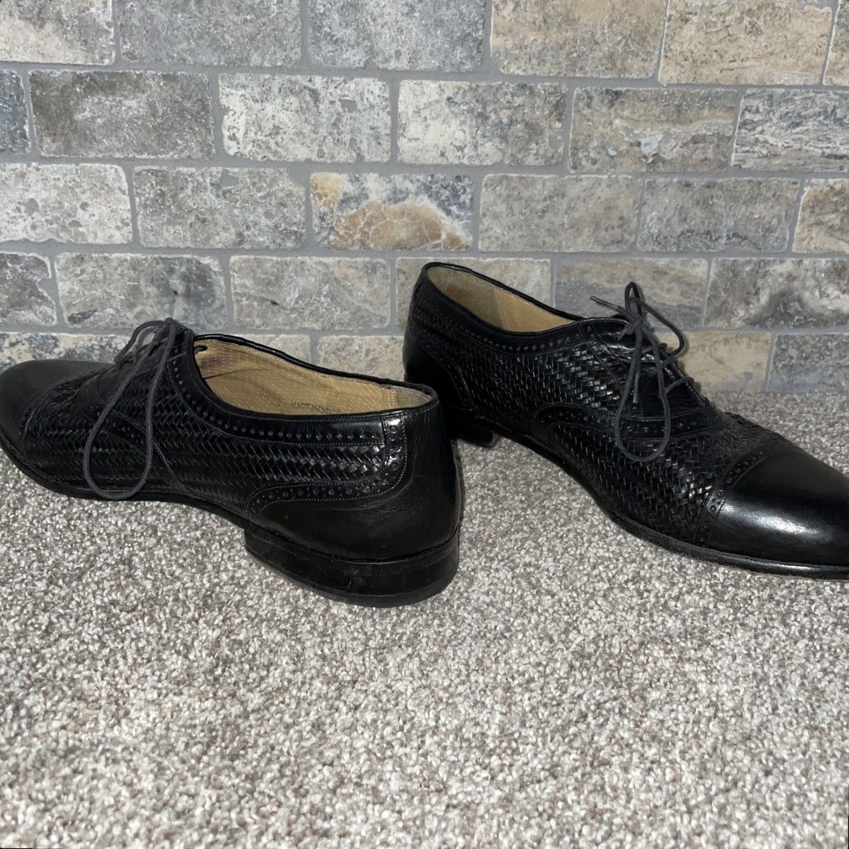 Mezlan MEZLAN Black Cap Toe Weave Oxford Dress Shoes Mens 10 M Size ONE SIZE - 4 Thumbnail