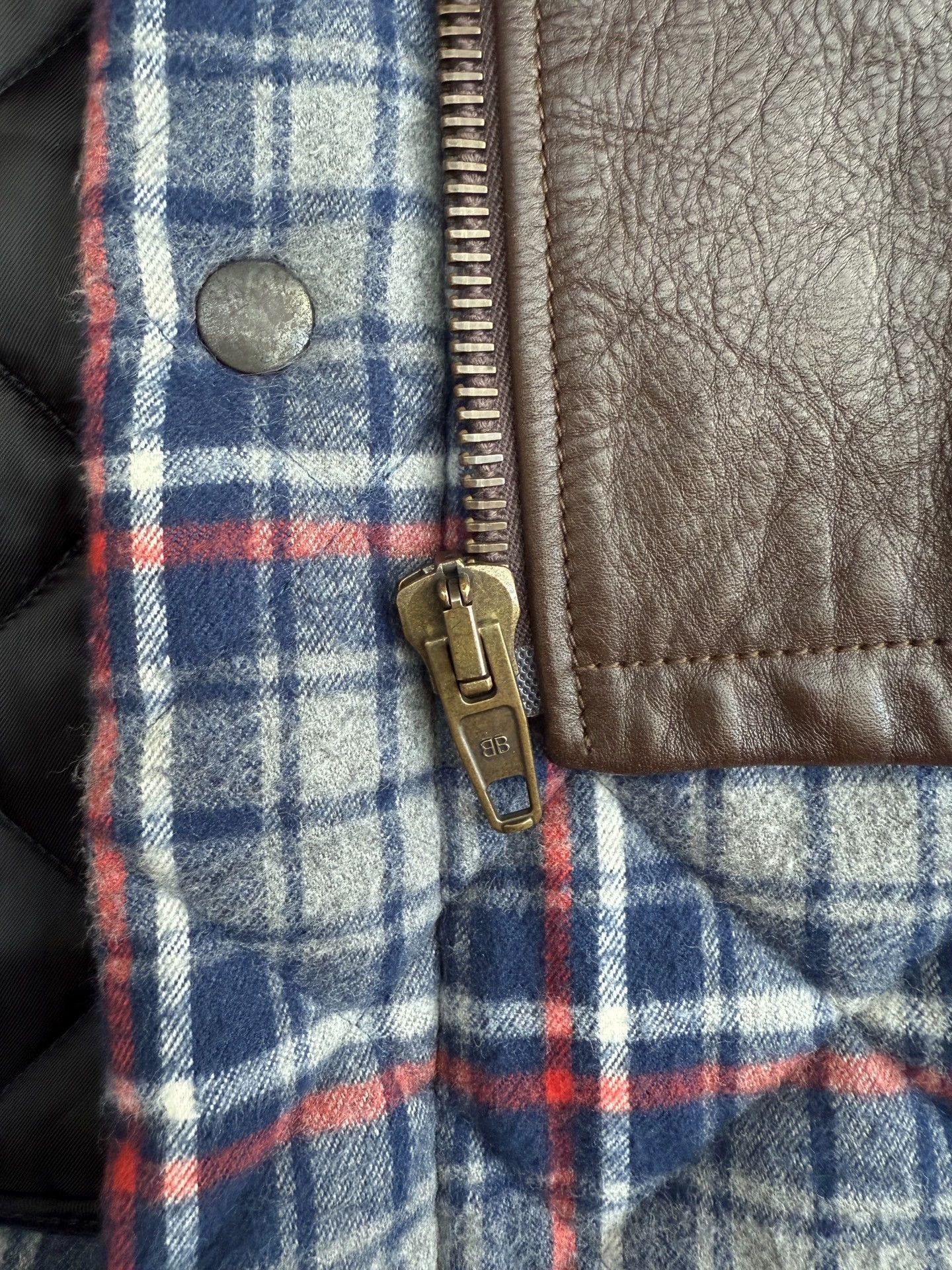 Balenciaga Balenciaga 18FW 2-in-1 Plaid Leather-Cotton Jacket Dark Brown 46 Size US S / EU 44-46 / 1 - 6 Thumbnail