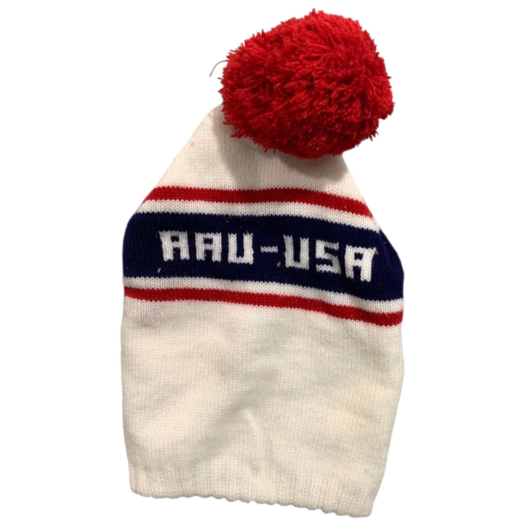 Vintage VINTAGE Ski Beanie Hat Pom Pom AAU-USA One Size Adult Unbranded White Unisex Adults Beanie Size ONE SIZE - 2 Thumbnail