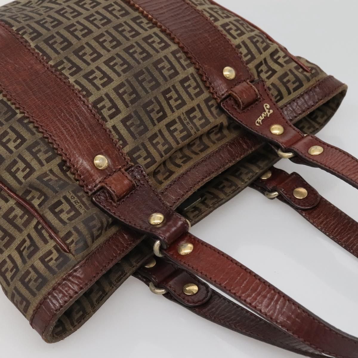 Fendi FENDI Zucchino Canvas Tote Bag Brown Gold Size ONE SIZE - 6 Thumbnail