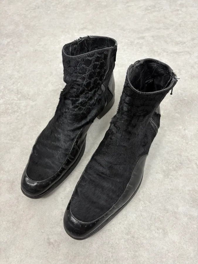 Emporio Armani 2000s Emporio Armani Pony Hair Black Leather Boots Size US 11 / EU 44 - 3 Thumbnail