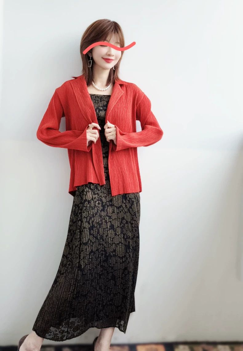 Issey Miyake size:2 Orange toothpick pleated coat