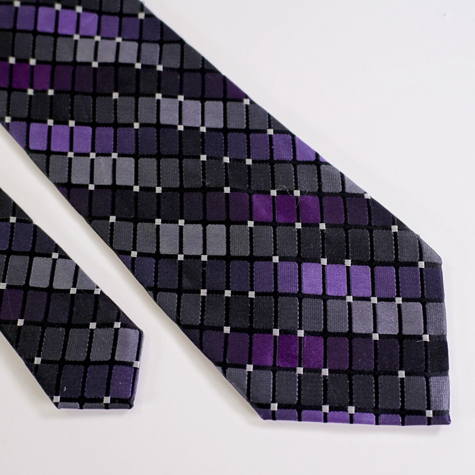 Kenneth Cole Kenneth Cole Reaction Gray Purple Gradient Plaid Silk Tie Size ONE SIZE - 1 Thumbnail