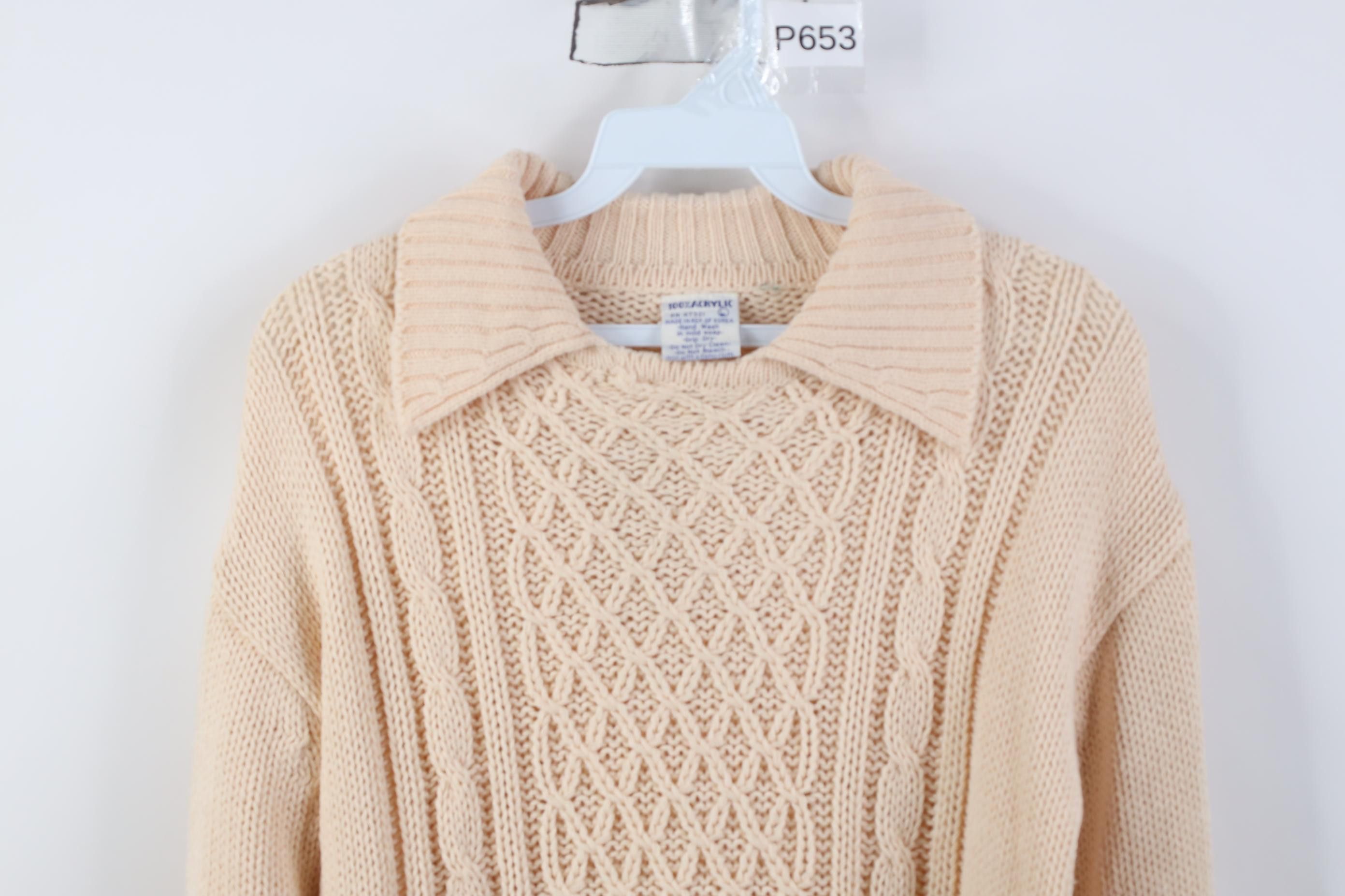Vintage Vintage 70s Streetwear Cable Knit Fisherman Collared Sweater Size L / US 10 / IT 46 - 2 Thumbnail