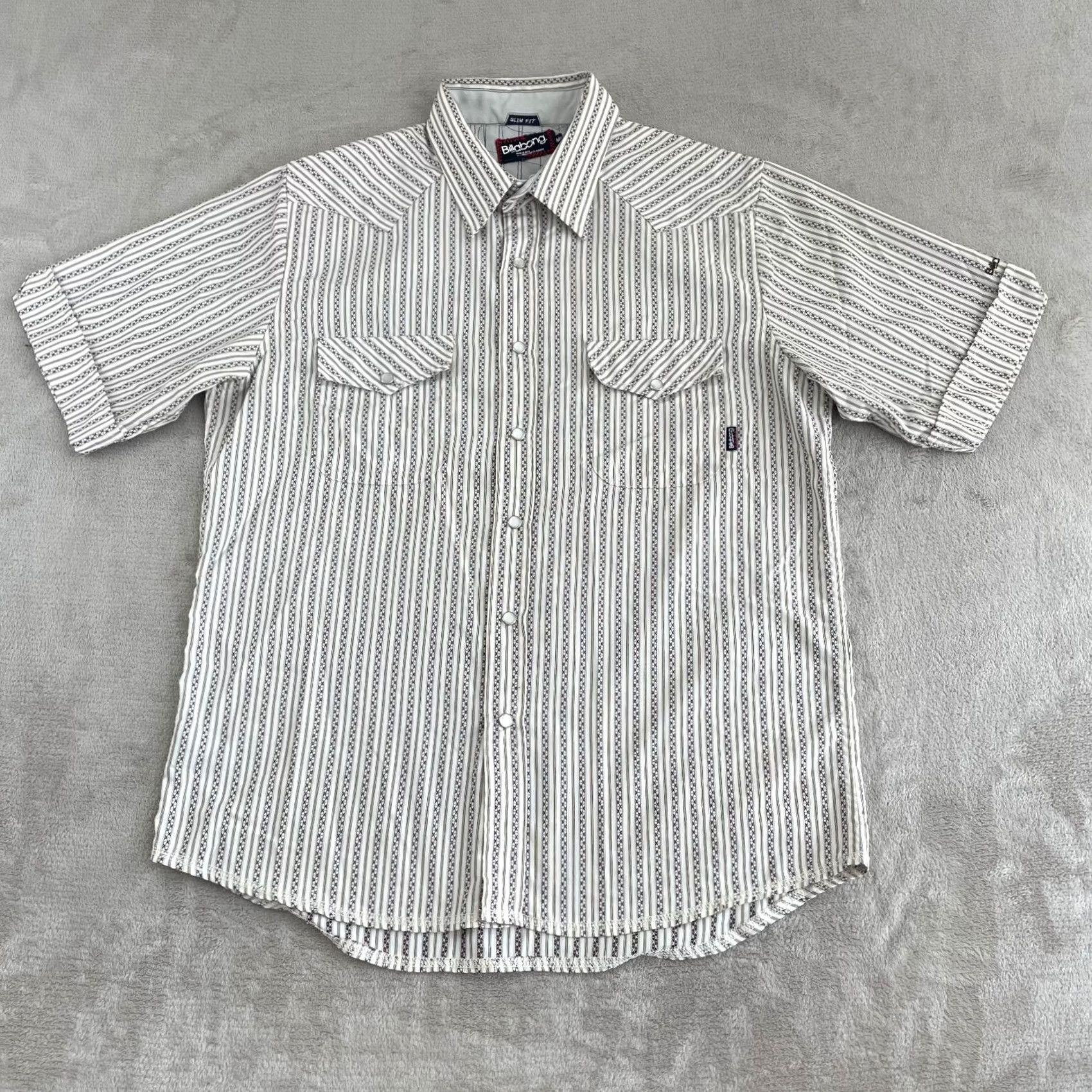 Billabong VINTAGE Billabong Western Shirt Men Medium White Geometric Stripe Slim Fit Pearl Snap Size US M / EU 48-50 / 2 - 3 Thumbnail