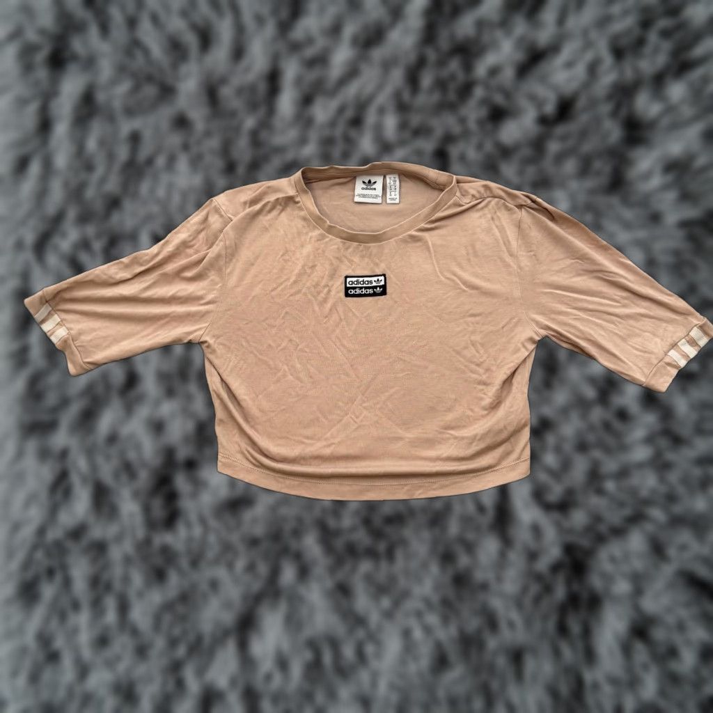 Adidas Adidas Shirt Womens Small Crop Top Trefoil Athletic Short Sleeve Shirt - Womens Cropped Tee, Tan/Beige, 90s-Now Style Size S / US 4 / IT 40 - 1 Thumbnail
