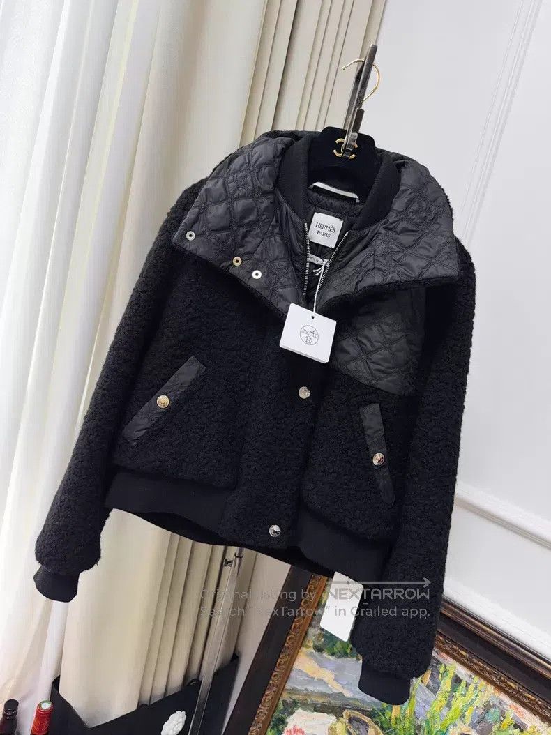 Hermes Hermes Black Teddy Fleece Patchwork Coat Jacket Size XS / US 0-2 / IT 36-38 - 1 Thumbnail