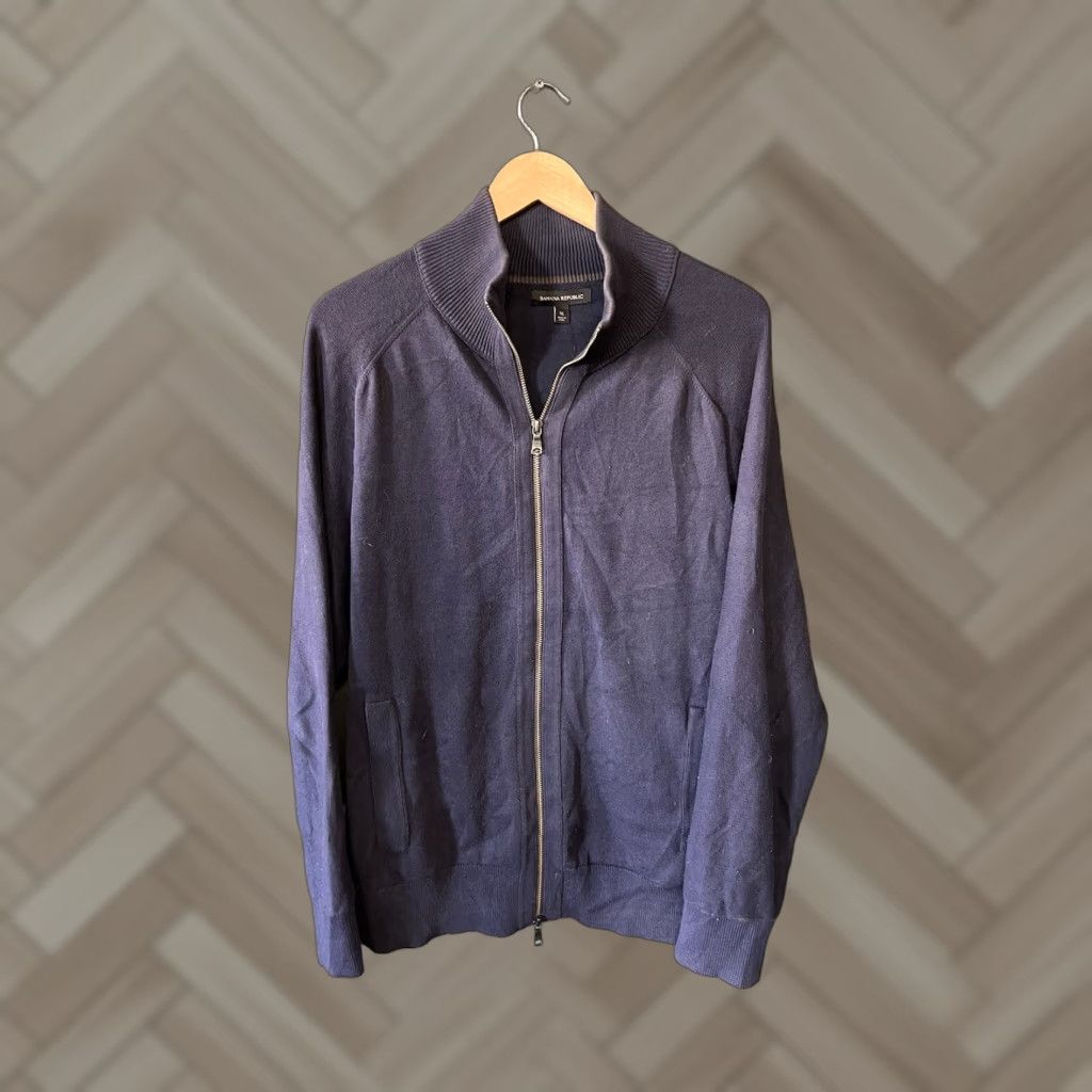 Banana Republic Banana Republic Mens Blue Full Zip Mock Neck Sweater XL Size US XL / EU 56 / 4 - 1 Thumbnail
