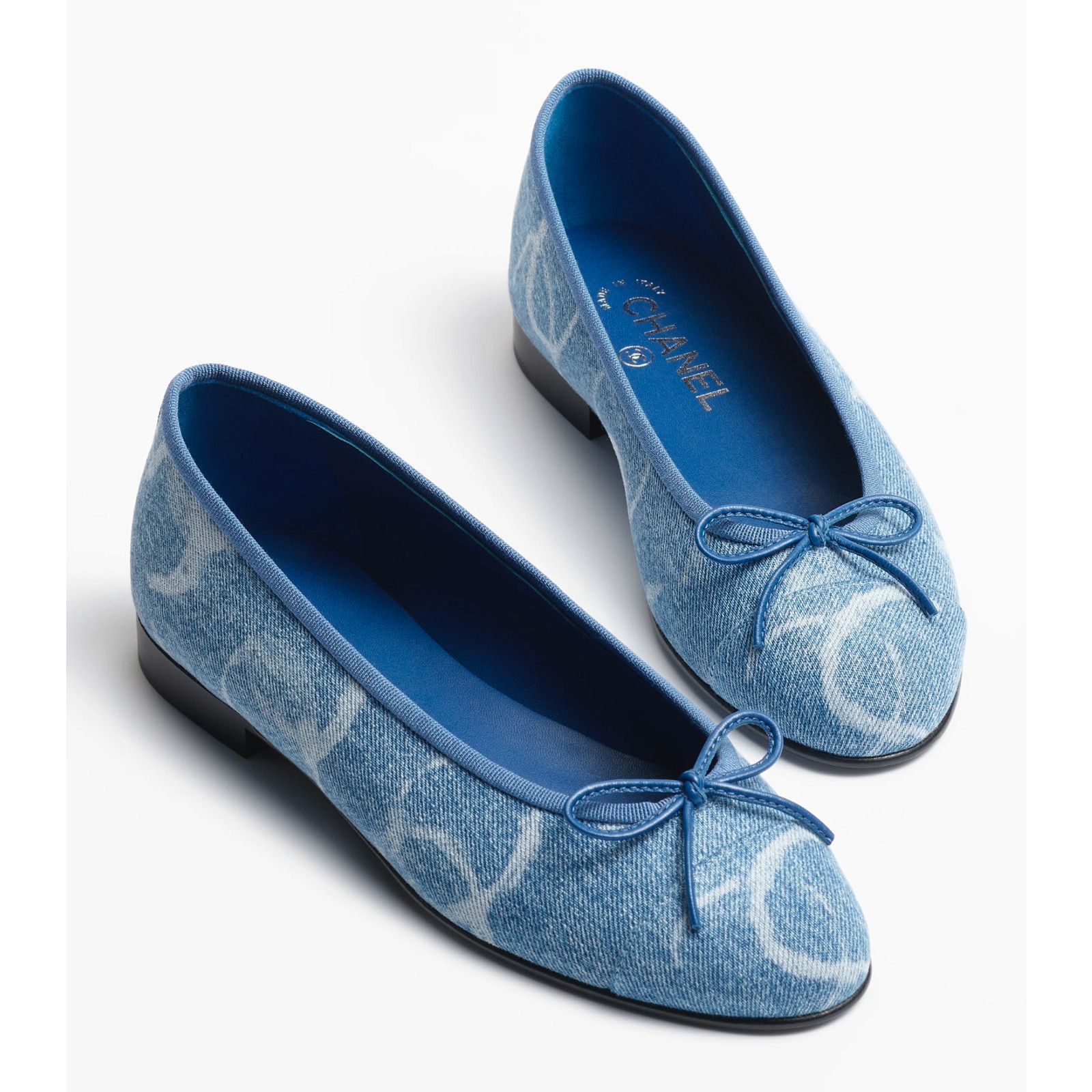 23B Printed Denim CC Logo Bow Tie Ballet Ballerina Flat 39.5