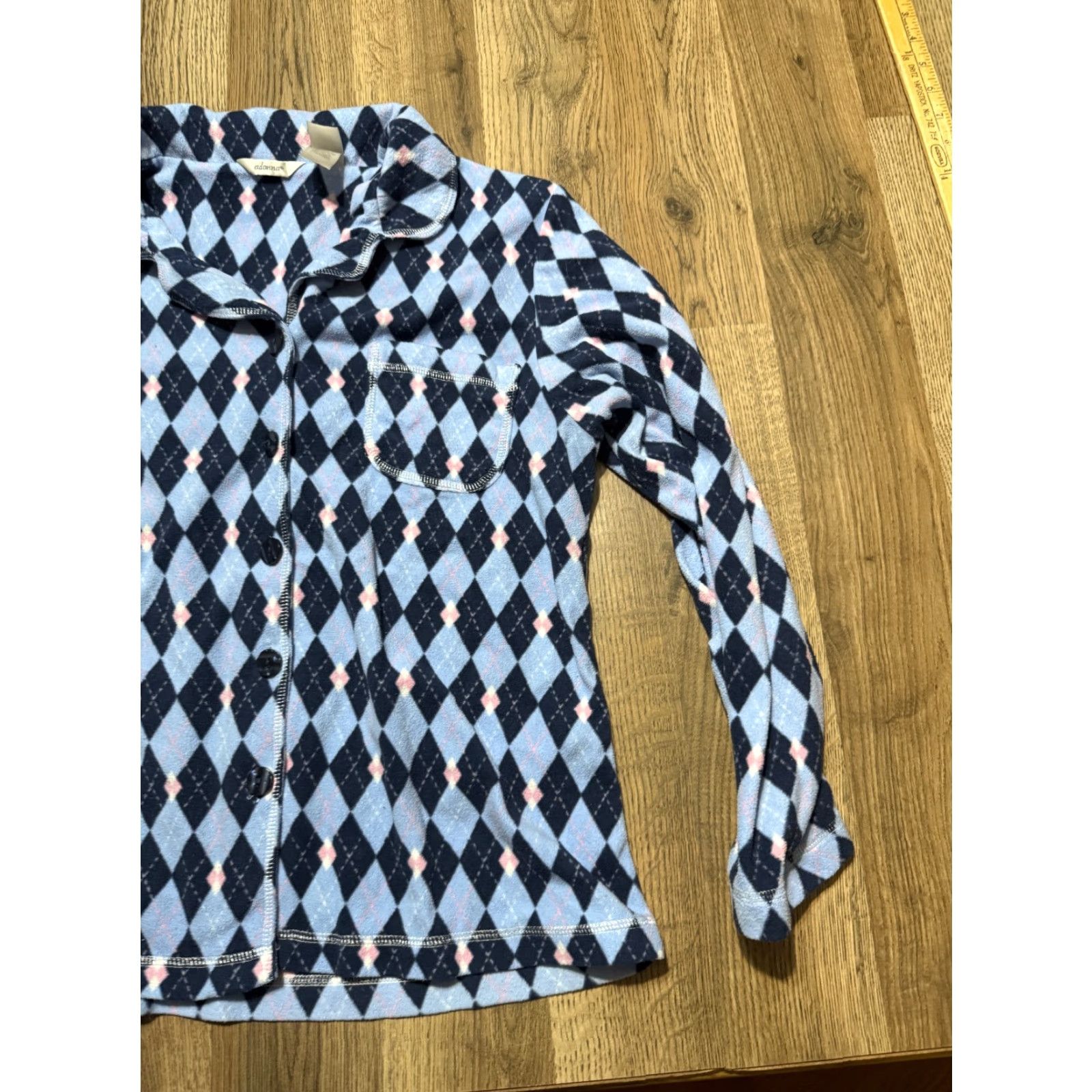 Vintage Adonnna Shirt Women's Large Blue White Pink Button Up Sleepwear Pajama Top Size L / US 10 / IT 46 - 4 Thumbnail
