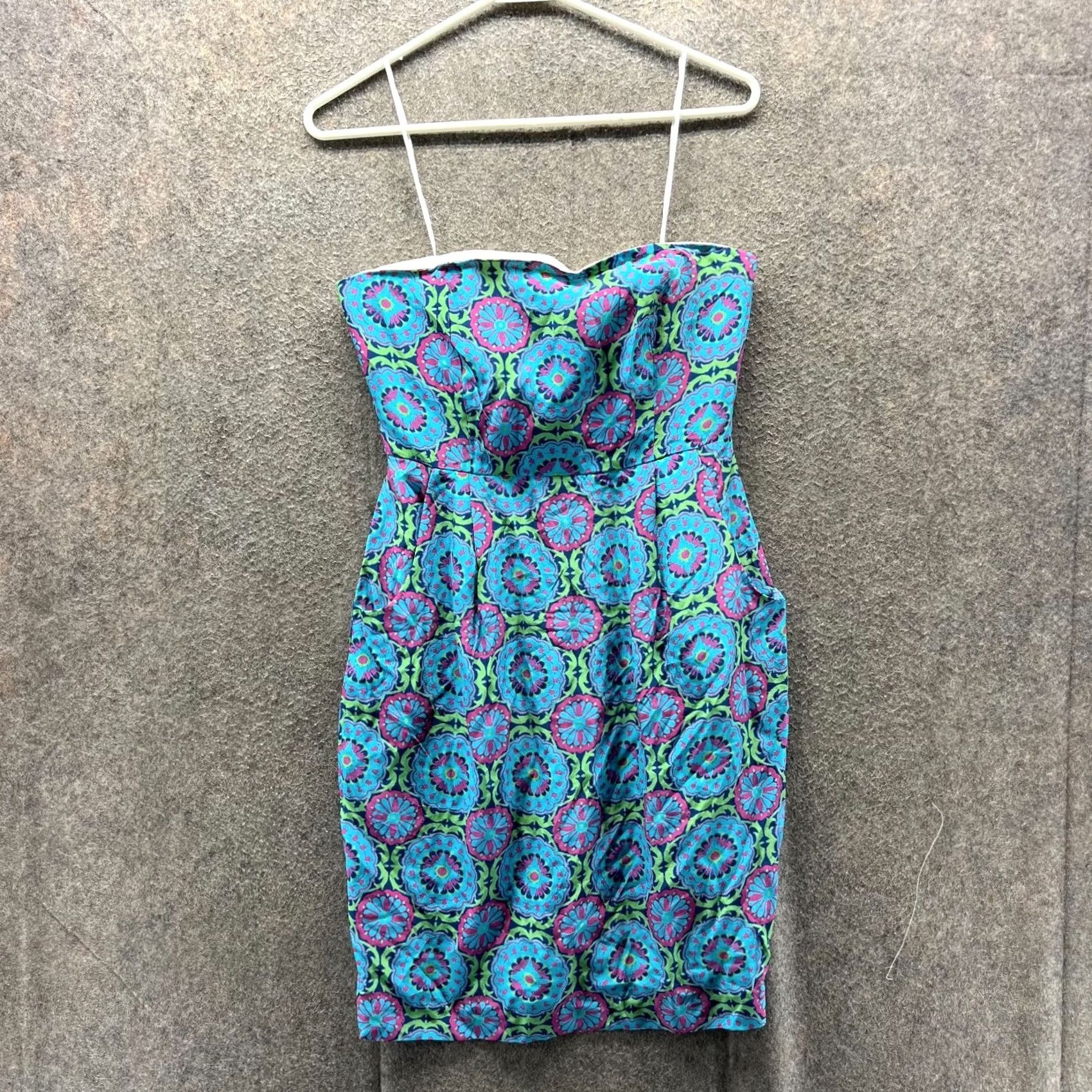 Vintage Lauren Gold Dress Womens 2 Blue Geometric Strapless Sweetheart Mini Sundress Size XS / US 0-2 / IT 36-38 - 2 Thumbnail