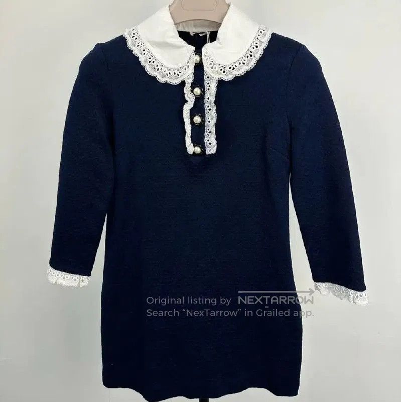 Miu Miu Miu Miu Navy Cotton Dress with Lace Details . Size S / US 4 / IT 40 - 1 Thumbnail