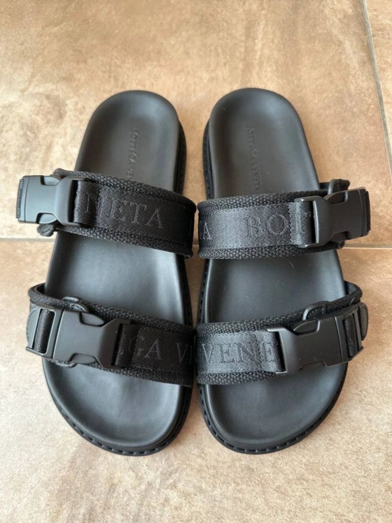 Bottega Veneta Bottega Veneta Leather & Canvas Strap Slide Sandals Size US 10 / EU 43 - 2 Thumbnail