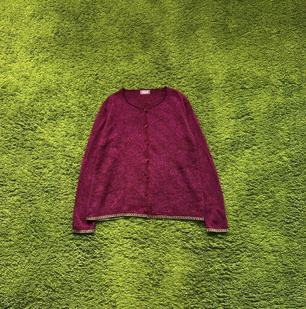 Designer Oleana Avant garde floral pattern wool cardigan sweater Size M / US 6-8 / IT 42-44 - 1 Thumbnail