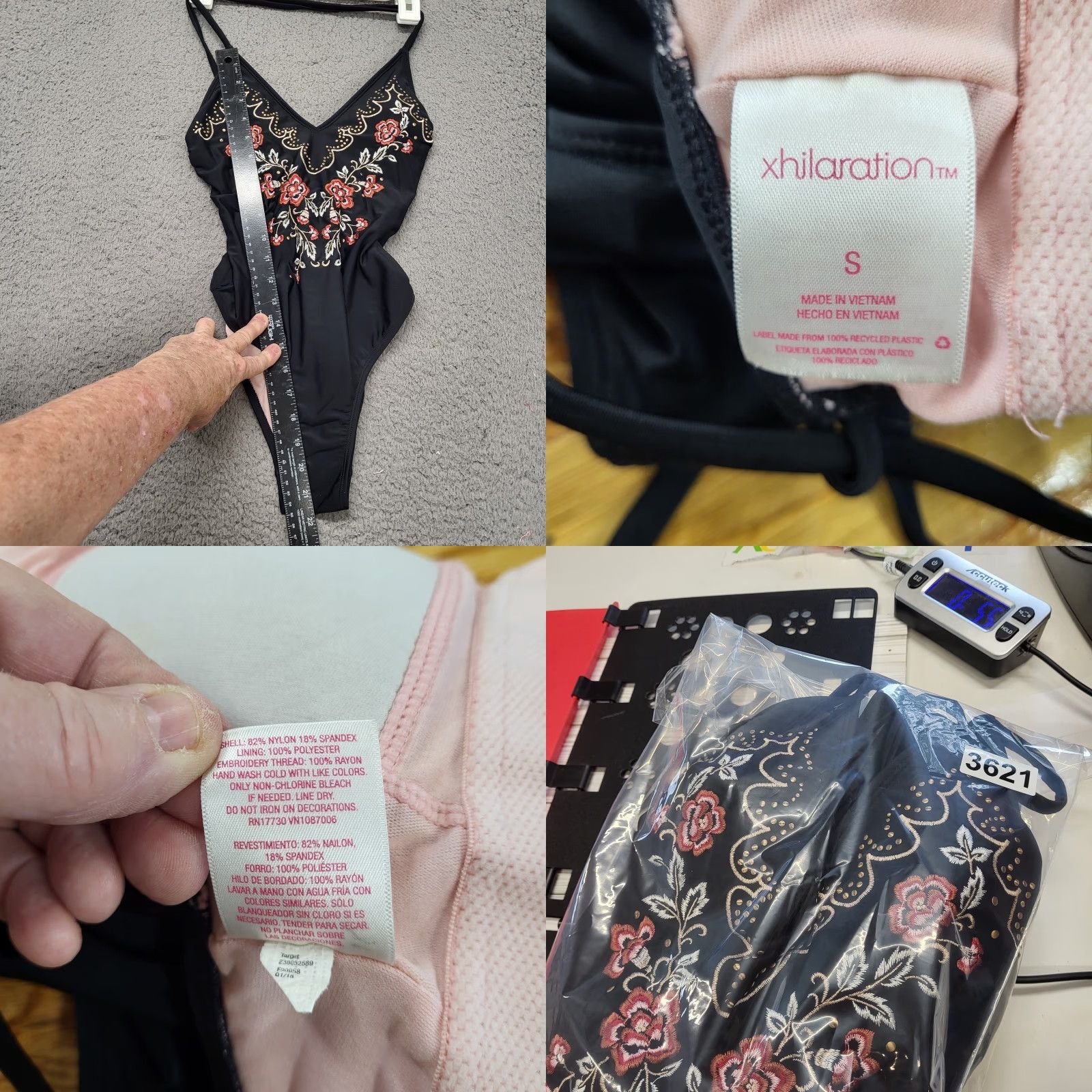 Vintage Xhilaration One Piece Swimsuit Womens Size Small Black Lace Up Back Embroidered Size ONE SIZE - 8 Thumbnail