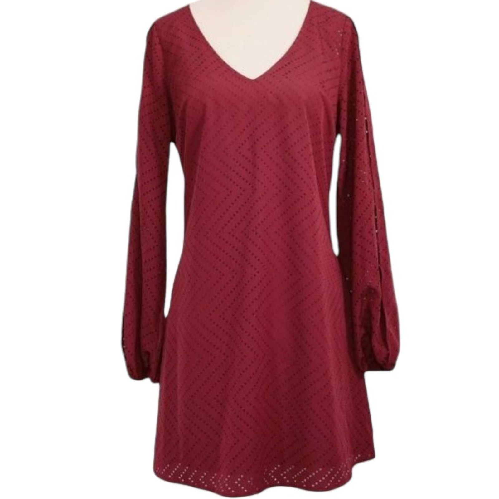 Other Candie's Burgandy Laser-Cut Split-Sleeve Mini Shift Dress, S Size S / US 4 / IT 40 - 1 Thumbnail
