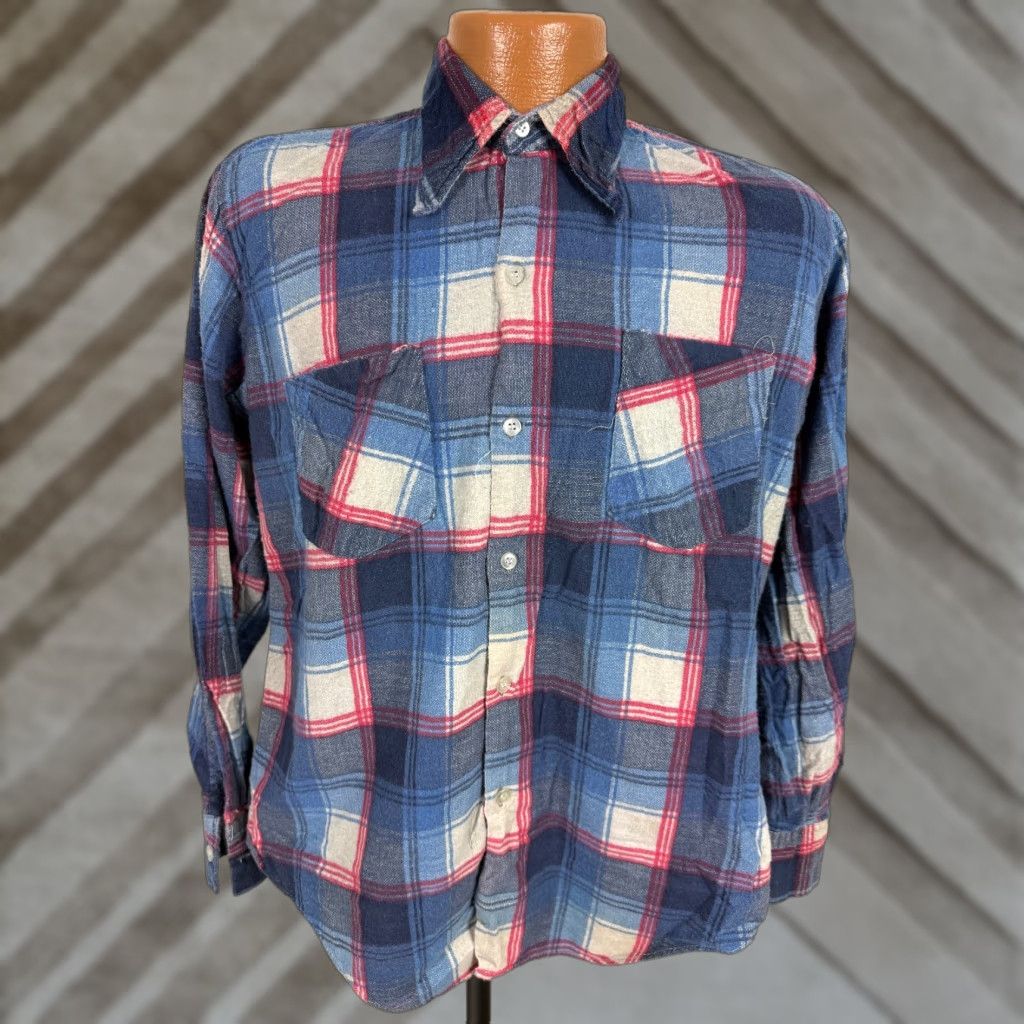 Vintage VINTAGE Bud Berma Flannel Shirt Men M Blue Plaid 70s Collar Button-Up Long Sleeve Size US M / EU 48-50 / 2 - 1 Thumbnail
