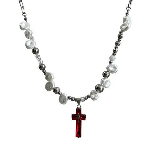 Jewelry Red Cross Pearl Necklace Size ONE SIZE - 6 Thumbnail