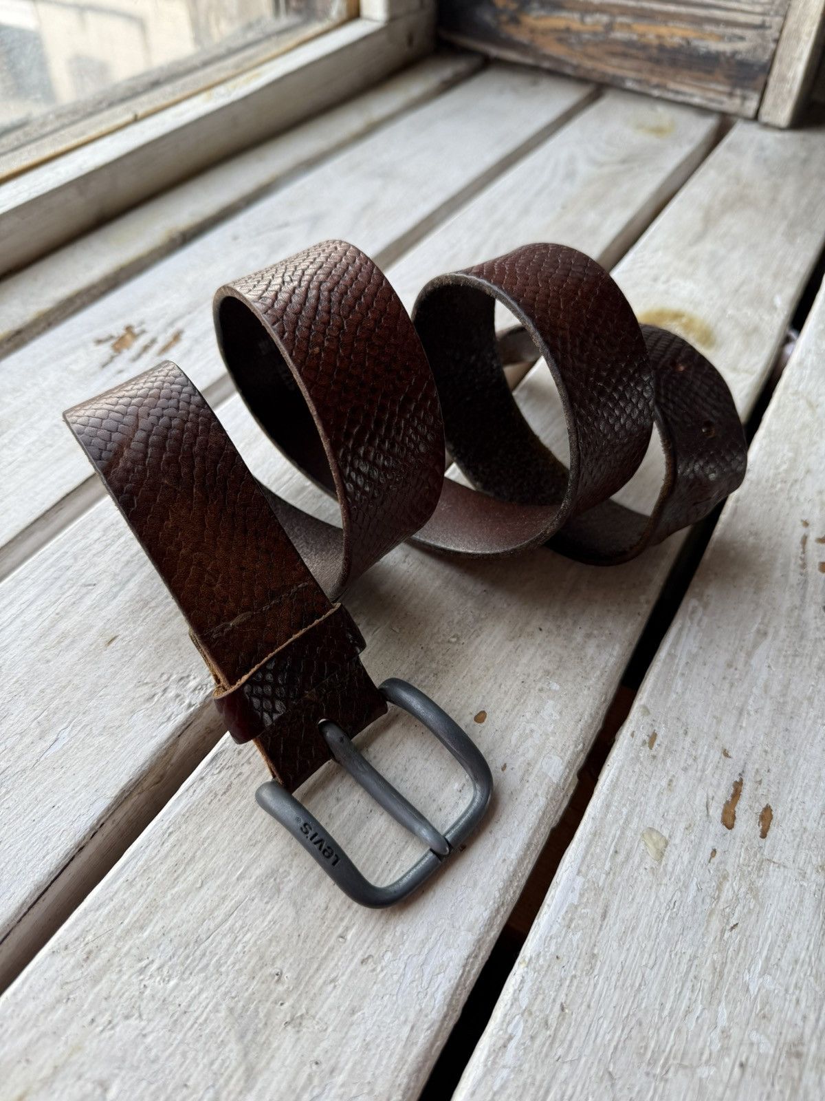 Levi's × Levi's Vintage Clothing × Vintage Cowboy 90s Levi’s Leather Black Belt Made In Italy Size ONE SIZE - 2 Thumbnail