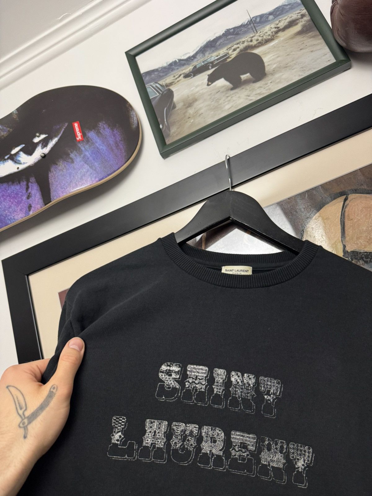 Saint Laurent Paris SS18 Saint Laurent Crewneck Western YSL Logo Rare Designer Size M / US 6-8 / IT 42-44 - 2 Thumbnail