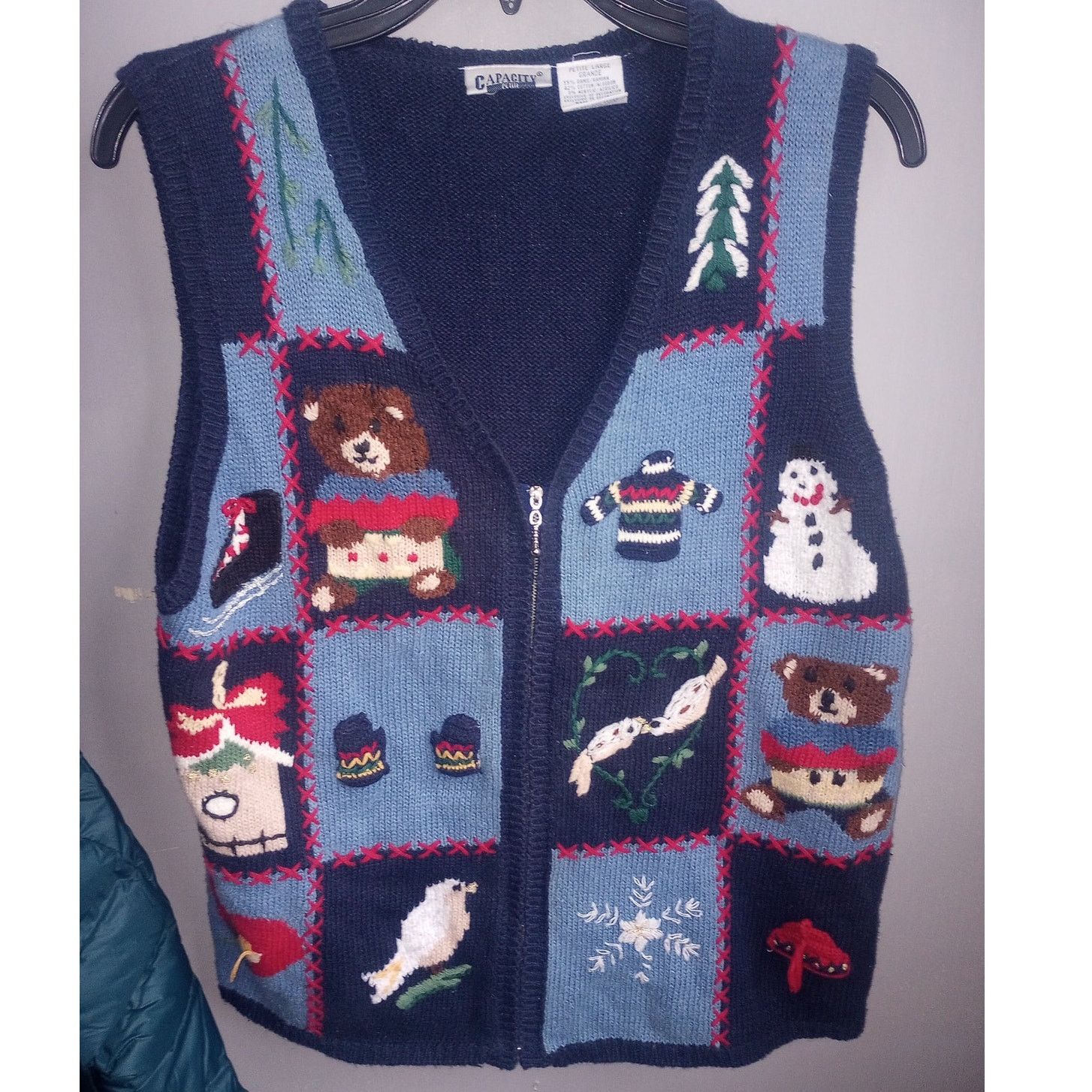 Vintage Womens VTG Ugly Christmas Sweater Vest Pet. Large Teddy Zip Size L / US 10 / IT 46 - 1 Thumbnail