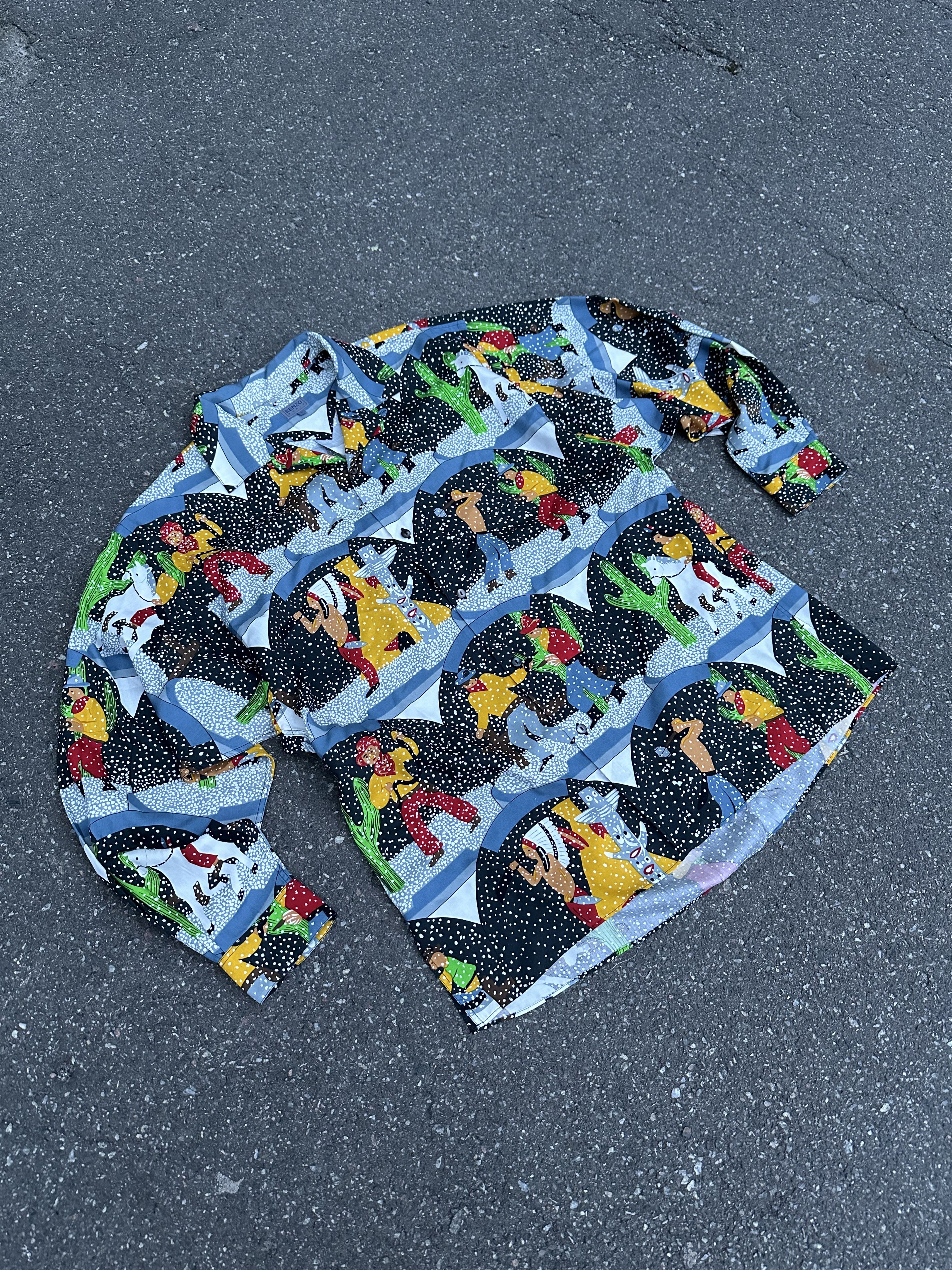 Kenzo × Vintage 90's Kenzo by Kenzo Takada "Impossible Weather" Bat Shirt Size US L / EU 52-54 / 3 - 2 Thumbnail