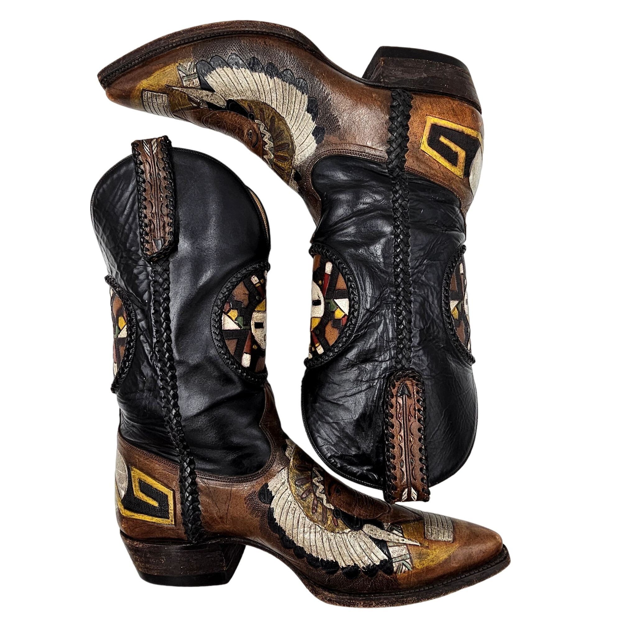 Other Custom 9D Hand Tooled/ Painted Native American Chief boots Size US 9 / EU 42 - 8 Thumbnail