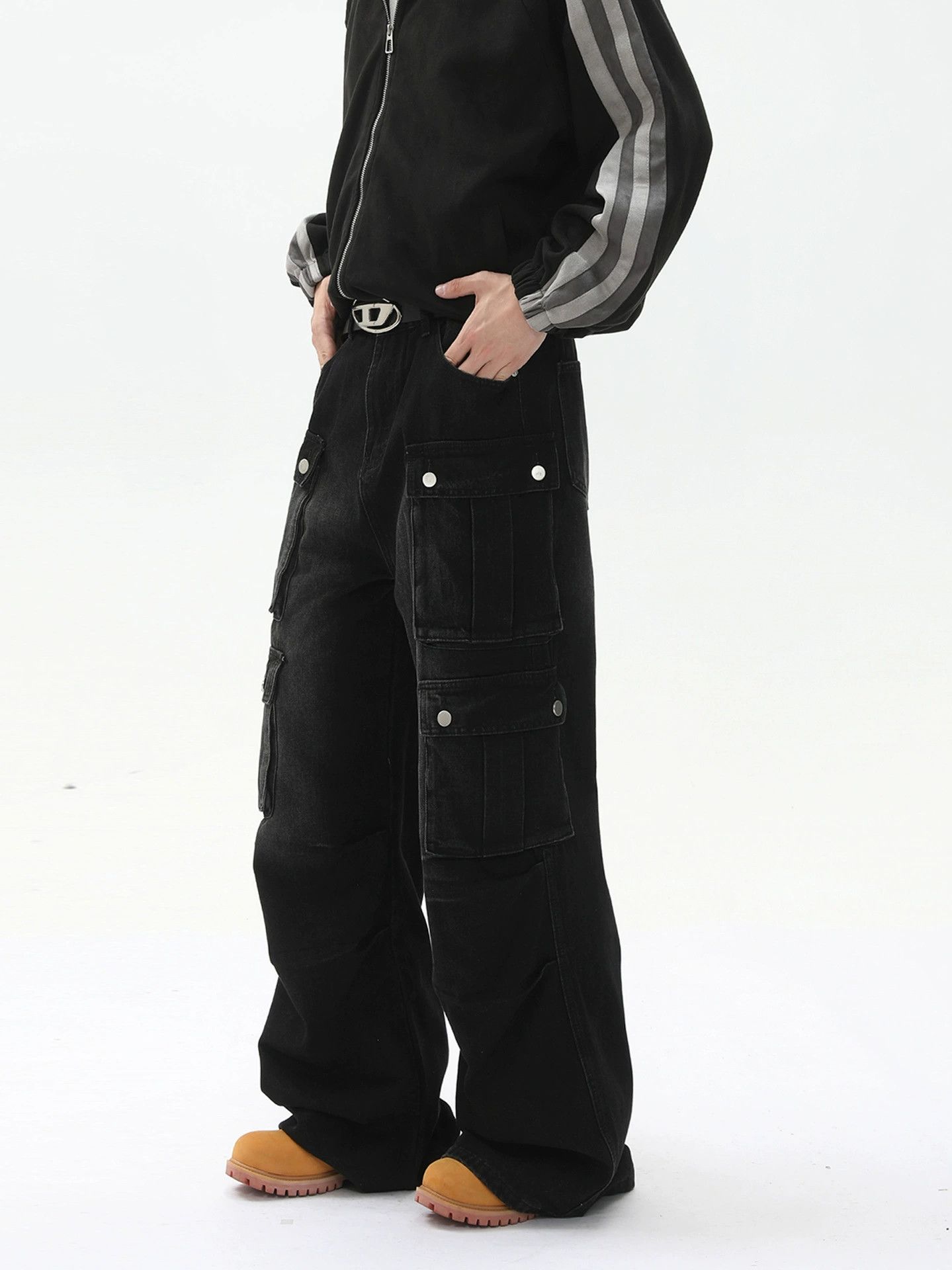 Vintage Heavy button multi-pocket high street washed work jeans Size US 32 / EU 48 - 3 Thumbnail