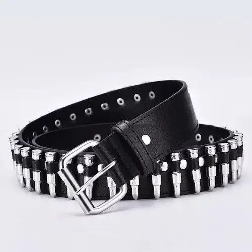 Leather Bullet leather punk belt hollow rivet Size ONE SIZE - 1 Thumbnail