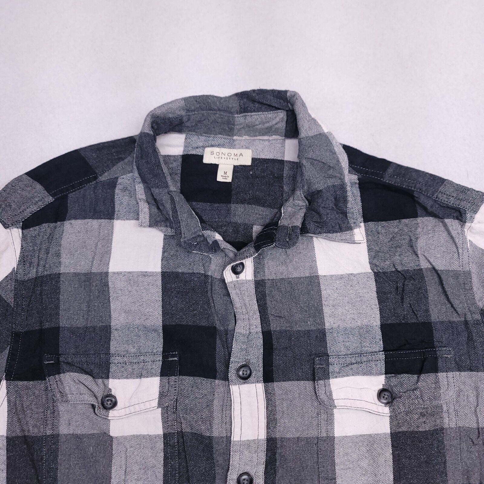 Sonoma Sonoma Gingham Flannel Shirt Mens Size M Gray Black White Size US M / EU 48-50 / 2 - 1 Thumbnail