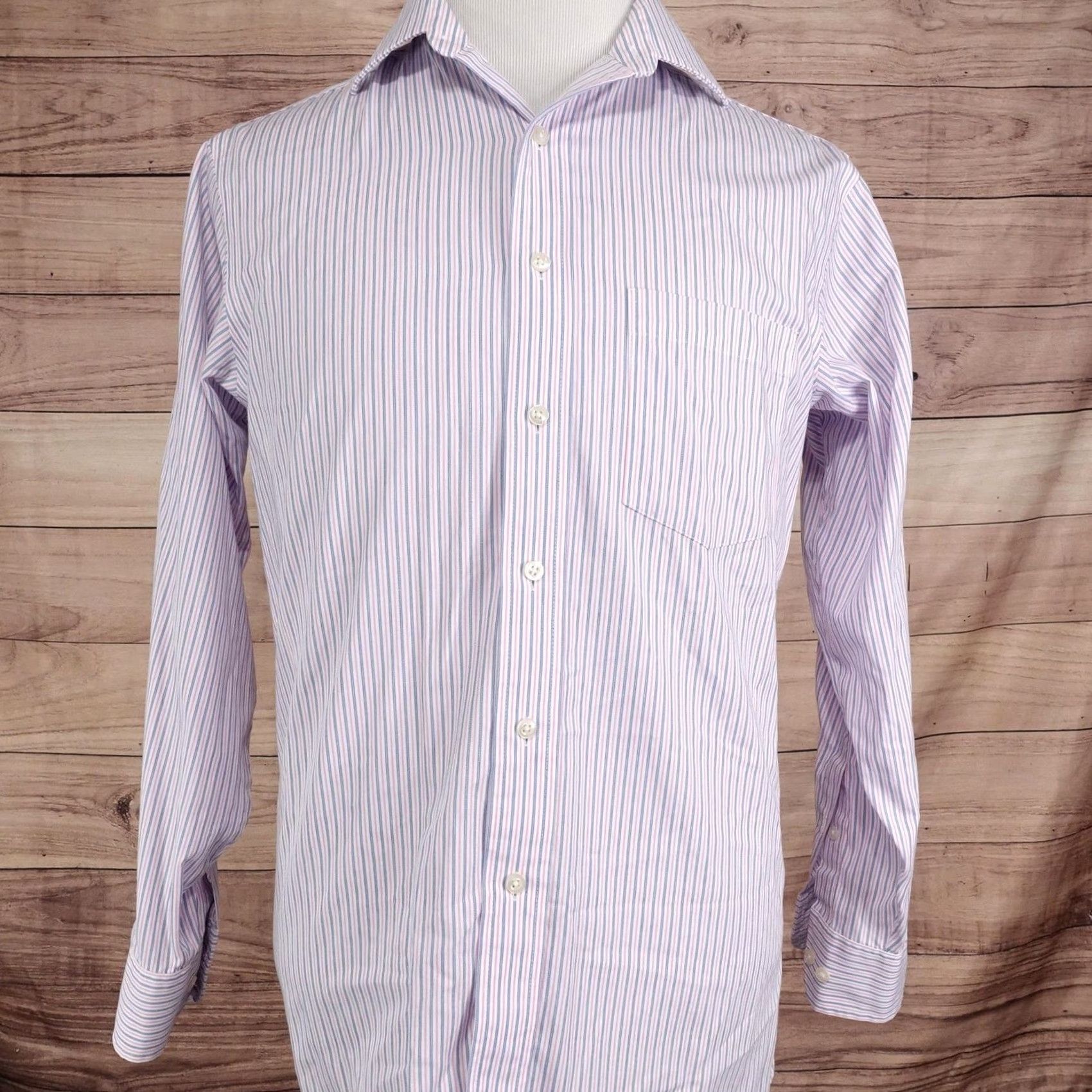 Chaps Chaps Dress Shirt Mens 15.5 32/33 Multicolor Striped Classic Fit Button Collar 100% Cotton Non-Iron Shirt Mens Size 42R - 3 Thumbnail