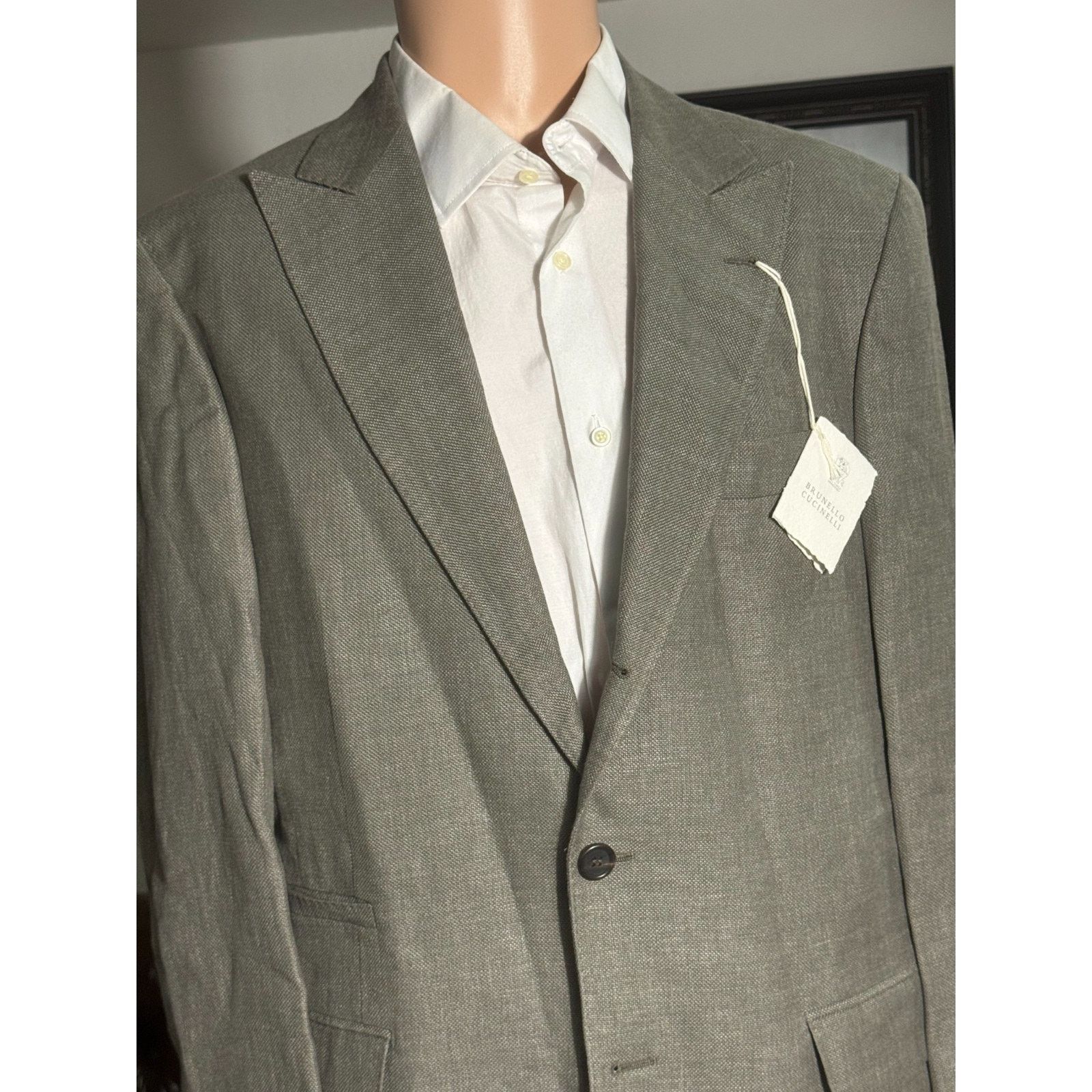 Brunello Cucinelli Brunello Cucinelli Peak Lapel Taupe W Silk Sport Coat 40R Size 40R - 8 Thumbnail