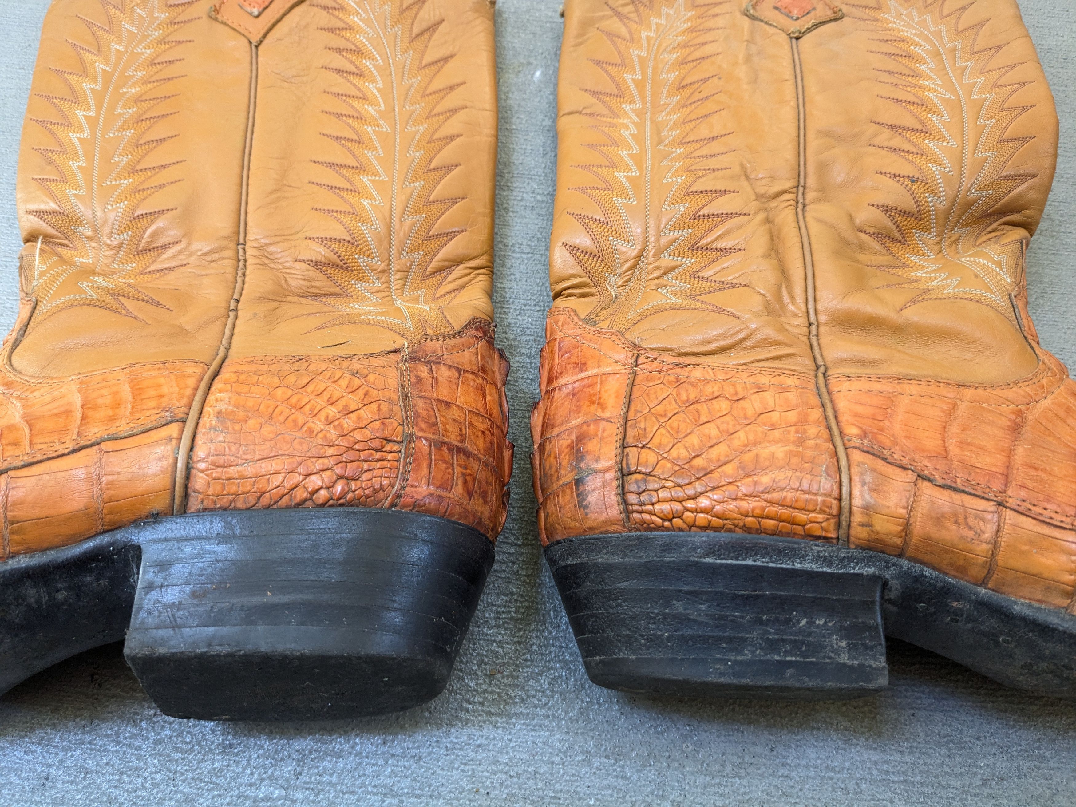 Genuine Leather Vintage Cowboy Boots Orange 11 EE Wide Western Botas Size US 11 / EU 44 - 3 Thumbnail