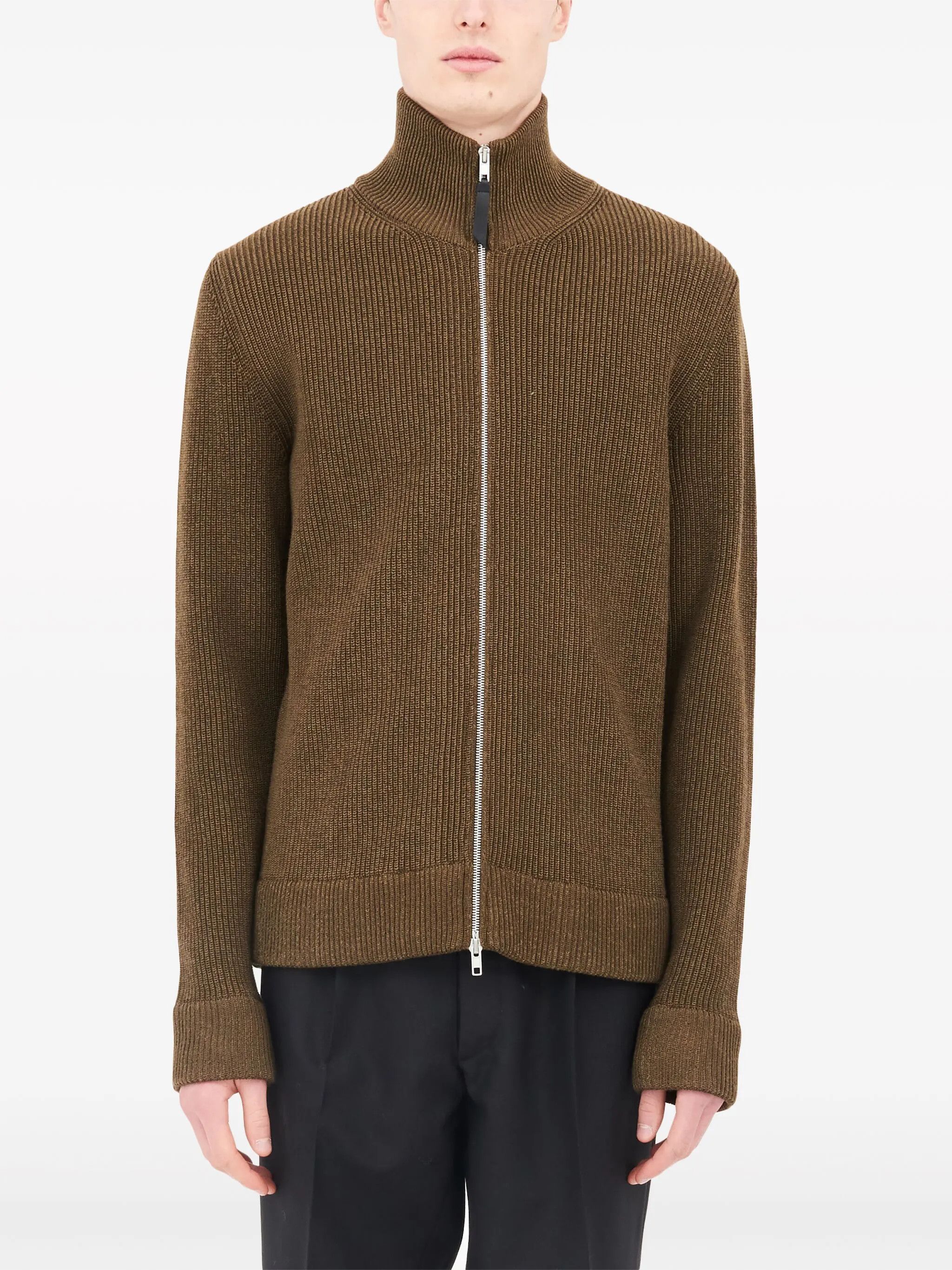 Maison Margiela o1w1db11225 Ribbed-knit Zip-up Cardigan in Olive Green Size US S / EU 44-46 / 1 - 2 Thumbnail