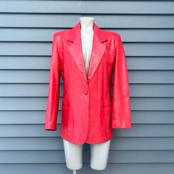 Other Vintage Reed Sportswear Red Soft Leather Blazer Jacket Size M / US 6-8 / IT 42-44 - 1 Thumbnail