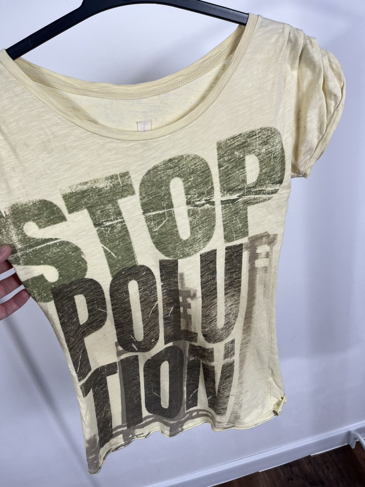 Other Y2K STOP POLLUTION Distressed Graphic Tee Vintage Style Size XS / US 0-2 / IT 36-38 - 4 Thumbnail