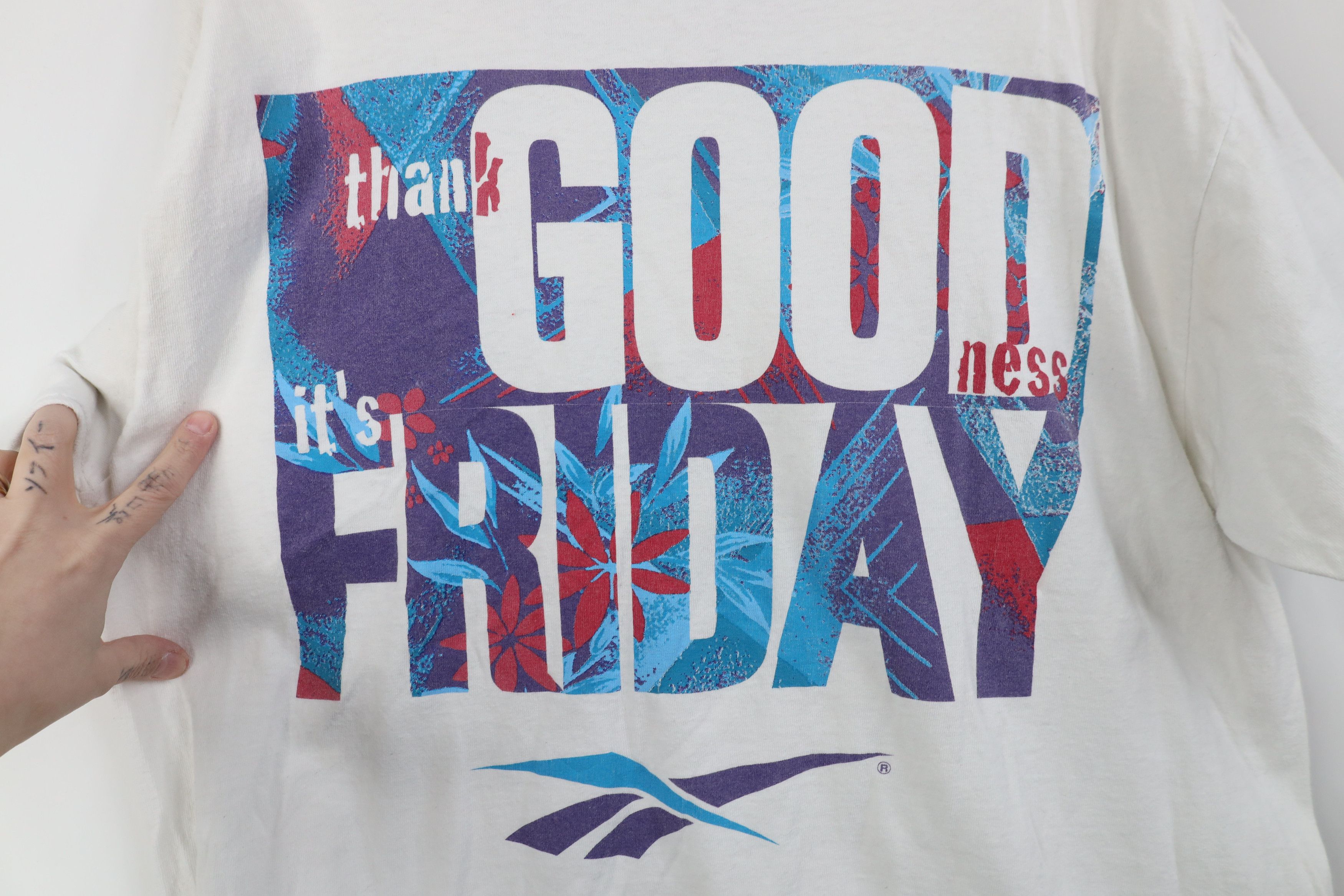 Reebok Vintage 90s Reebok Thank Goodness It's Friday T-Shirt USA Size US M / EU 48-50 / 2 - 11 Thumbnail