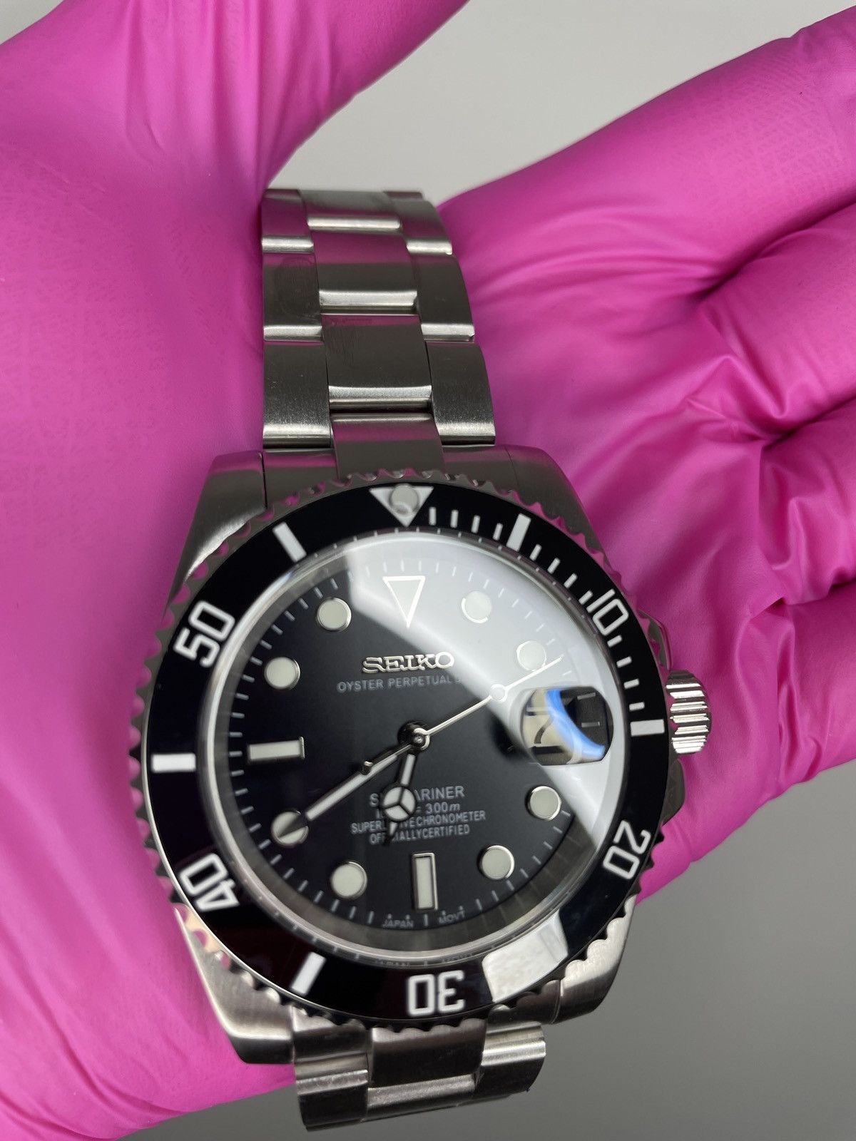 image of Seiko Submariner Black Automatic Mod Watch, Men's