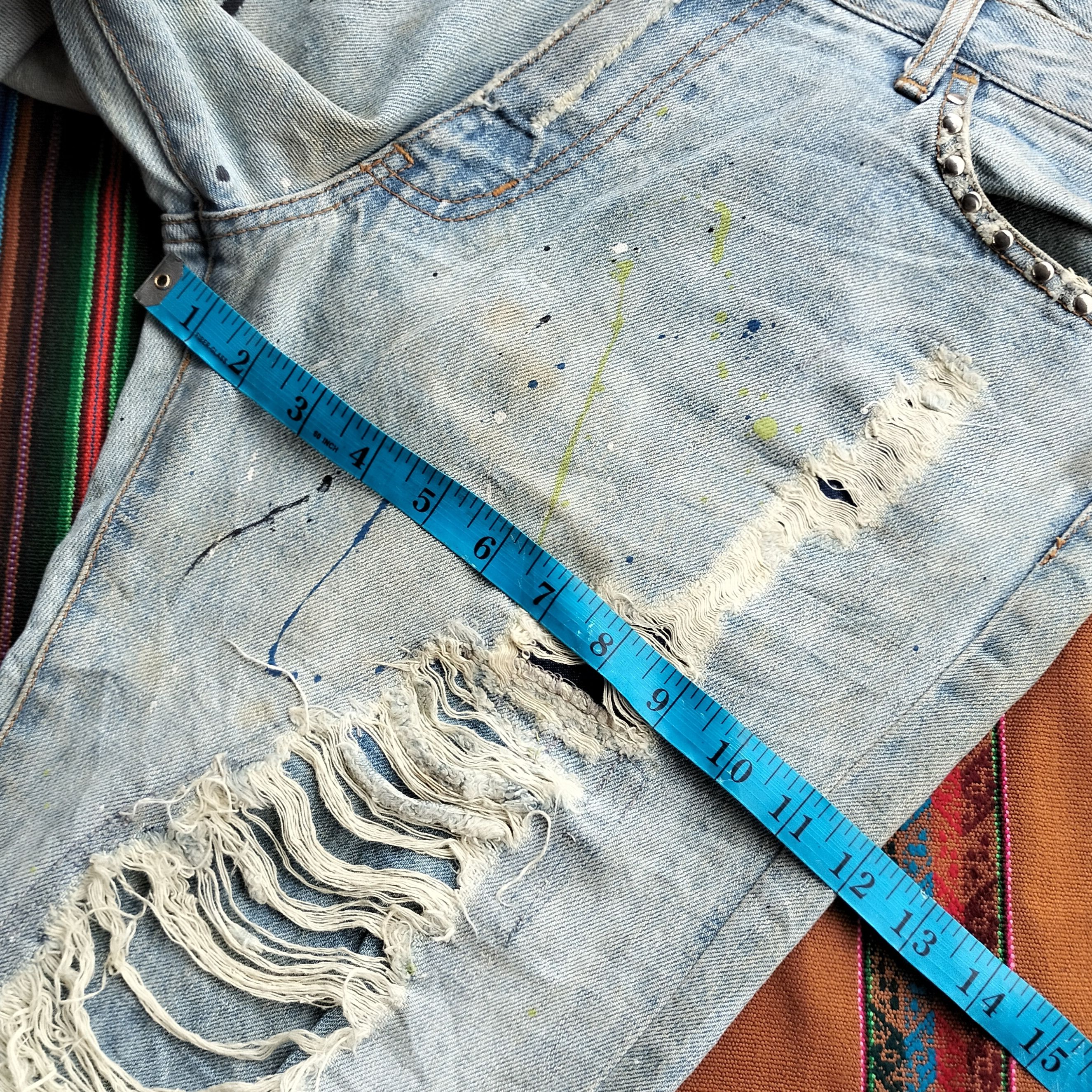 Tornado Mart paint splash snake skin studdet distressed flare denim Size US 35 - 19 Thumbnail