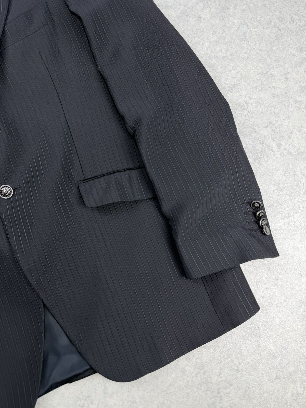 Carlo Pignatelli Carlo Pignatelli Suit 3 Piece Black Stripe Mens 54 Size 44R - 3 Thumbnail