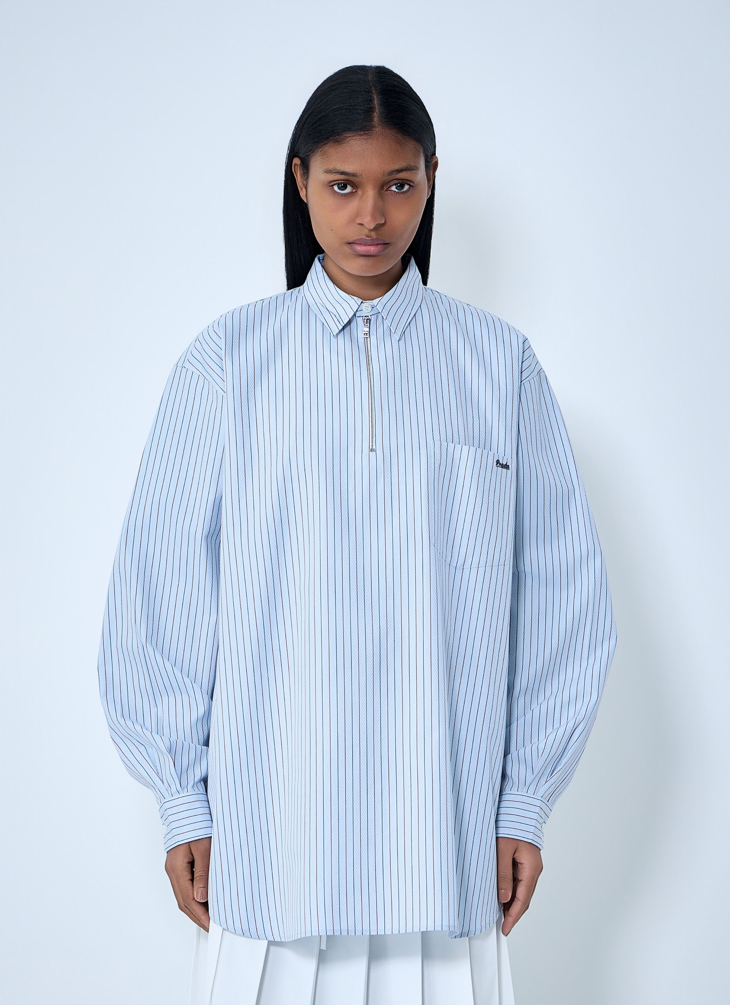 Prada Half-Zip Pinstripe Shirt Size M / US 6-8 / IT 42-44 - 1 Thumbnail