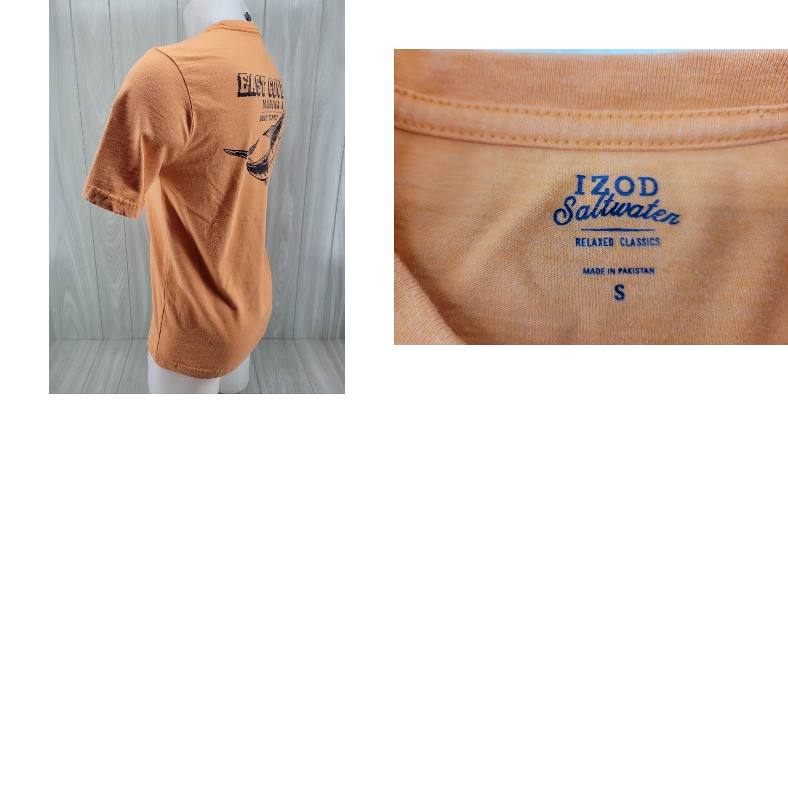 Izod IZOD Saltwater Shirt Mens S Orange Short Sleeve Marlin East Cove Marina Shirt Men Short Sleeve Crew Neck Logo 90s Beach Fish Catch The Wave Size US S / EU 44-46 / 1 - 8 Thumbnail
