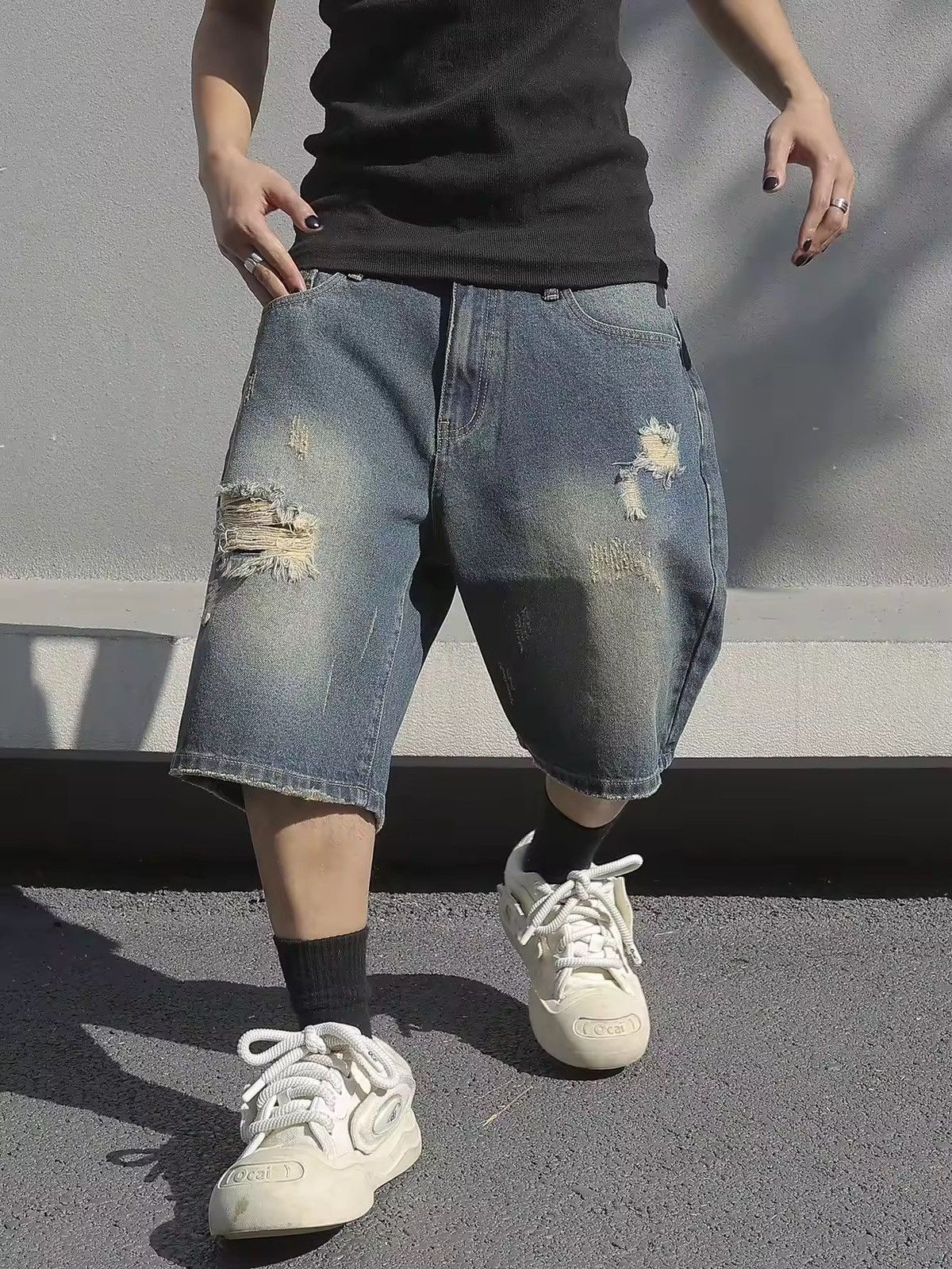 Jean × Vintage Baggy Stretchy Denim Shorts Jeans Size US 34 / EU 50 - 3 Thumbnail