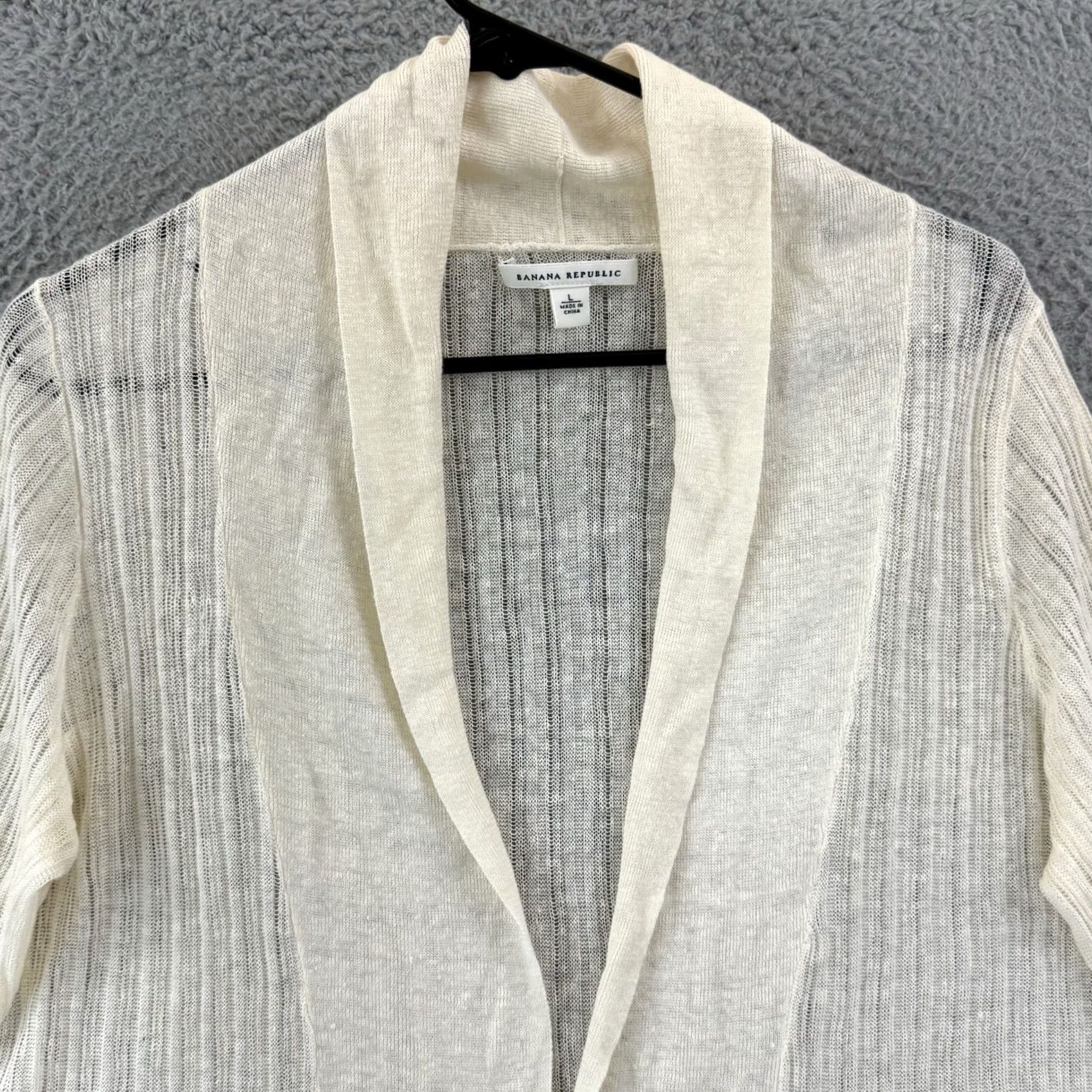 Banana Republic Banana Republic Cardigan Women's Large Ivory Open Front Sweater 100% Linen Knit Knit Open Front Dolman Sleeve Casual Vintage: No Size L / US 10 / IT 46 - 3 Thumbnail