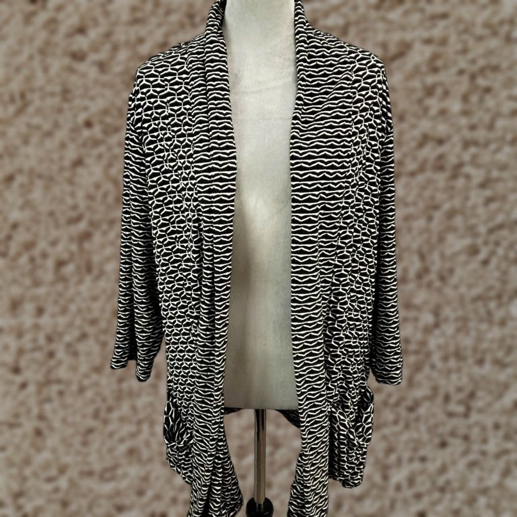 Vintage Chico's Cardigan Womens XL Black White Open Front Stretch Flow y Easywear Chicos 3 Size XL / US 12-14 / IT 48-50 - 1 Thumbnail